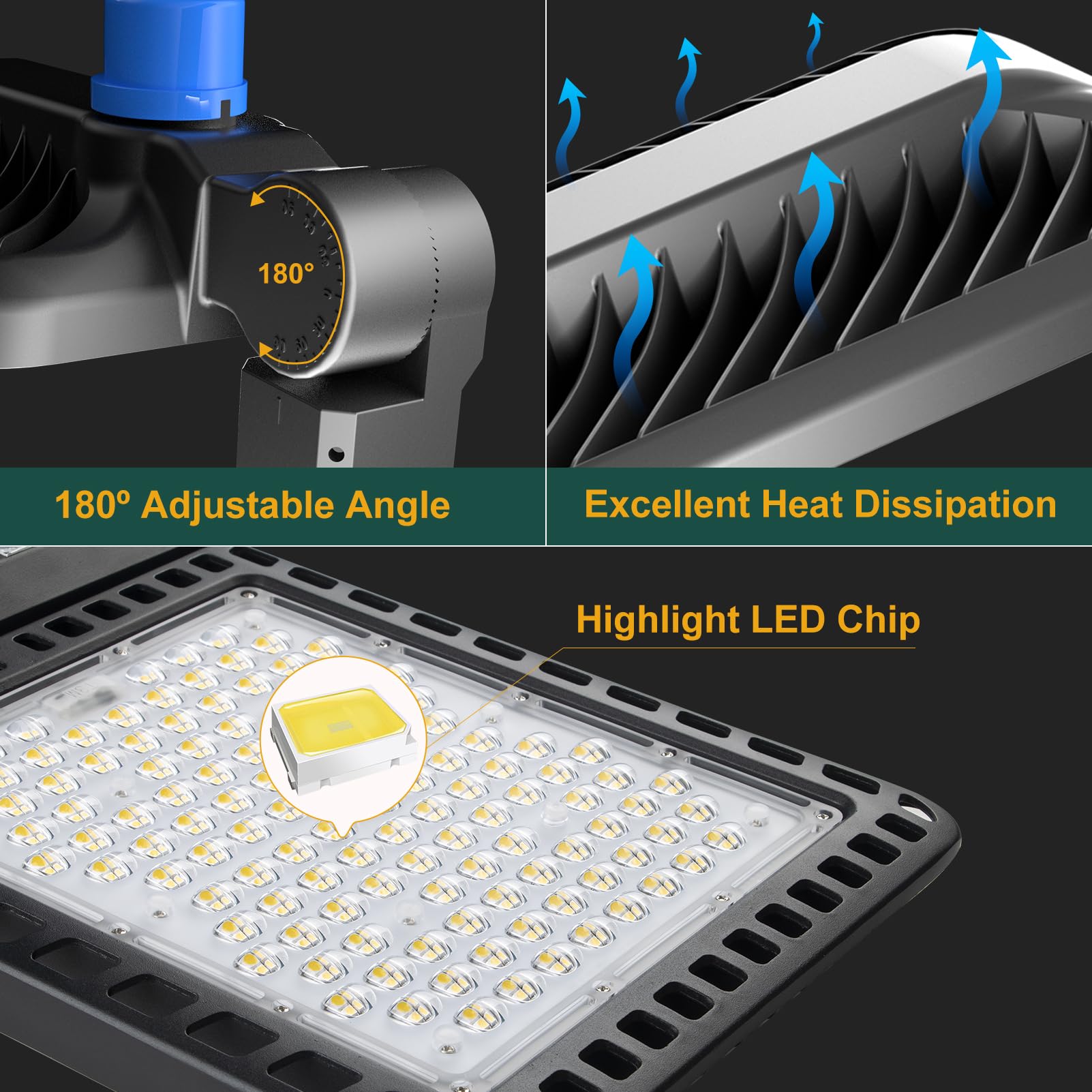 Acohook 500W Led Parking Lot Lighting 75000Lm(150Lm/W) Arm Mount Parking Lot Lights With Smart Photocell 5000K 6Kv Spd Outdoor Waterproof Led Street Light- 7Yrs Warranty 2Pack