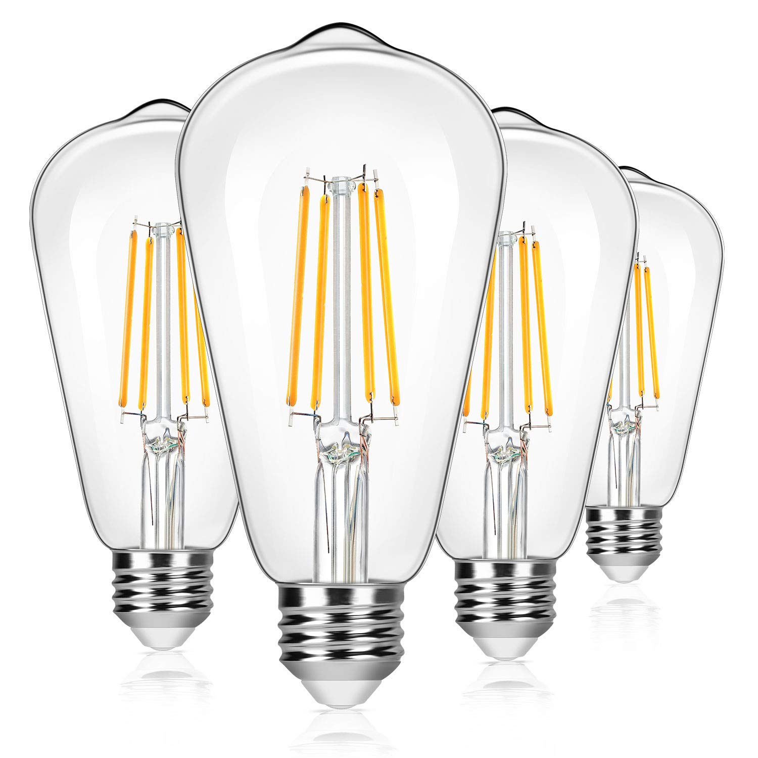 Brightever 4-Pack LED Edison Light Bulbs, 8W 100W Equivalent, 1400 Lumens, 2700K Warm White, E26 Base, Antique Glass Style