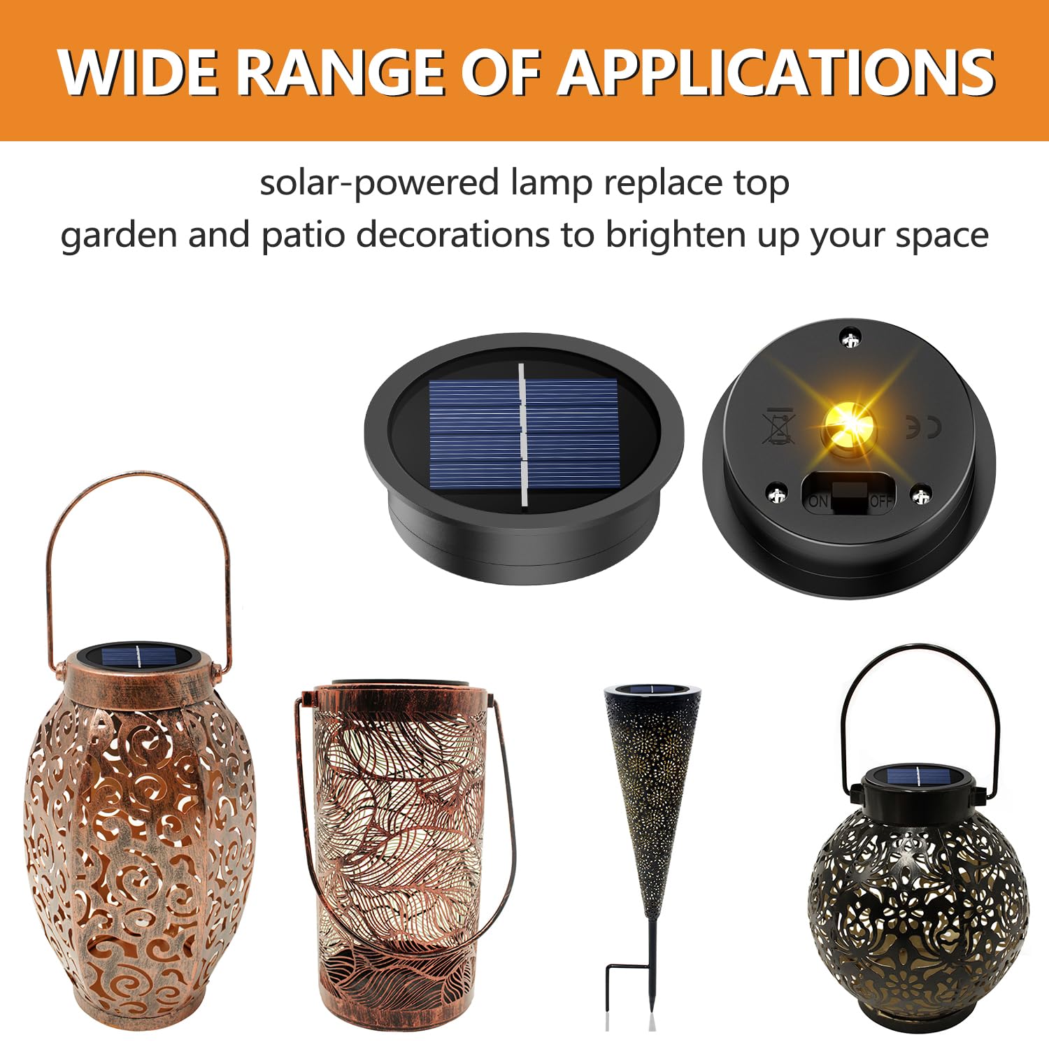 2 Pack Replacement Solar Light Parts(Top Size 2.76 Inches, Bottom Size 2.36 Inches),7 Lumens Warm White Led Waterproof Solar Lig