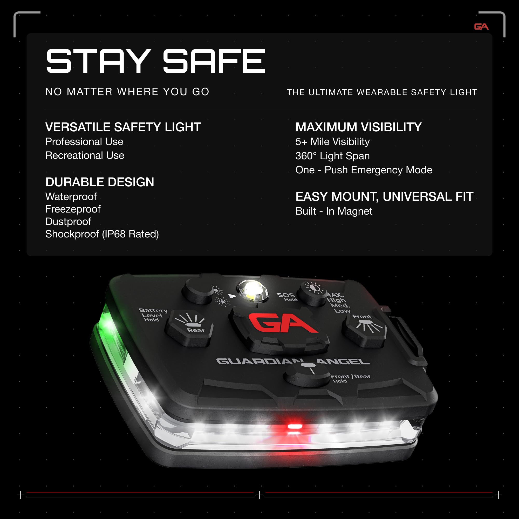 Guardian Angel  high-standard Series Safety Light - Rechargeable LED Flashlight - One-Size - White/Green - Model ELT-W/G