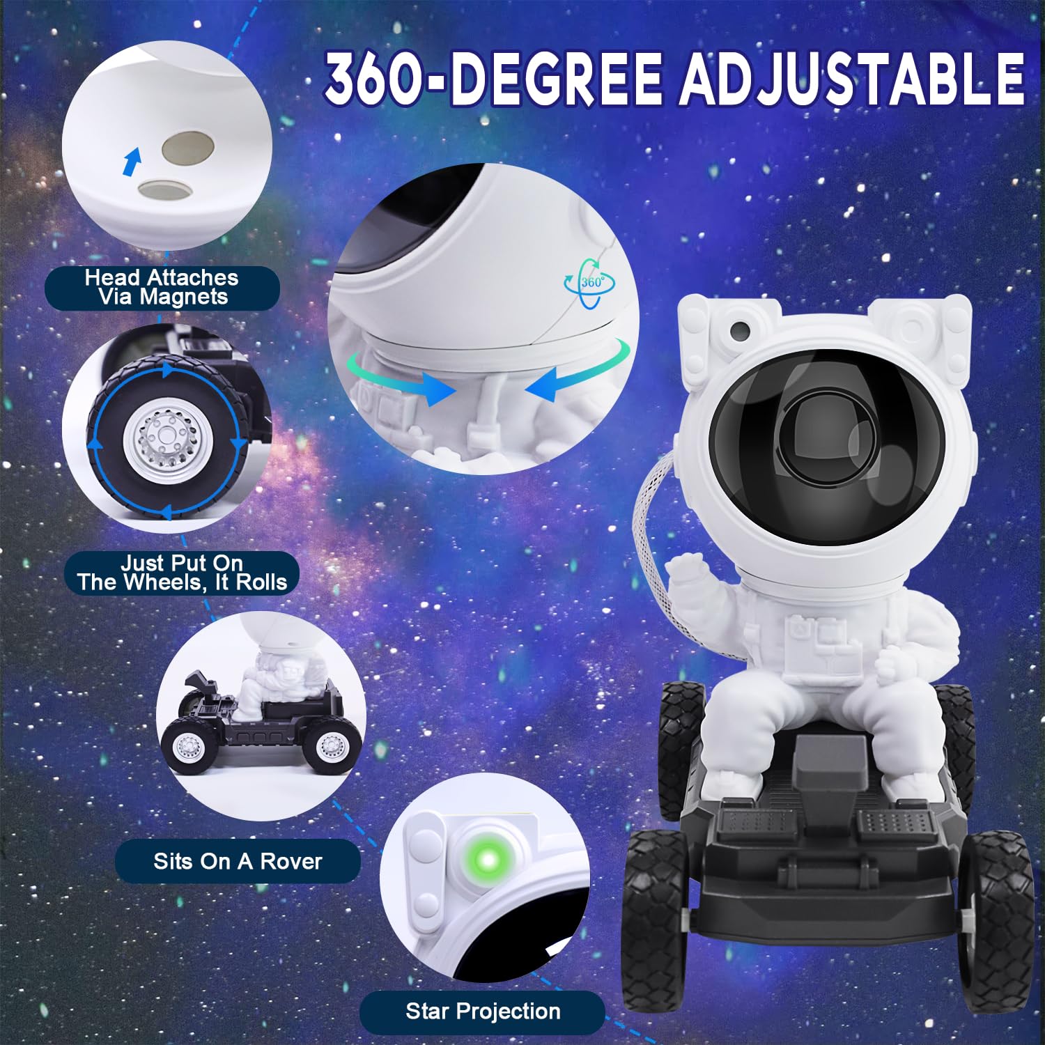 Astronaut Space Buddy 360 Star Projector - Galaxy Nebula Led Night Light & Starlight Spaceman Lamp Gift For Kids & Adults
