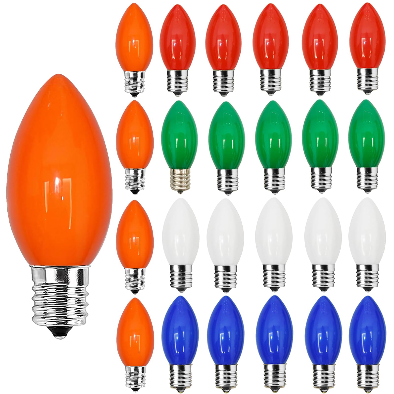 25 Pack C9 Multicolor Christmas Light Bulbs, C9 Multicolor Replacement Bulbs For Outdoor Patio Christmas String Lights, 7W Incan