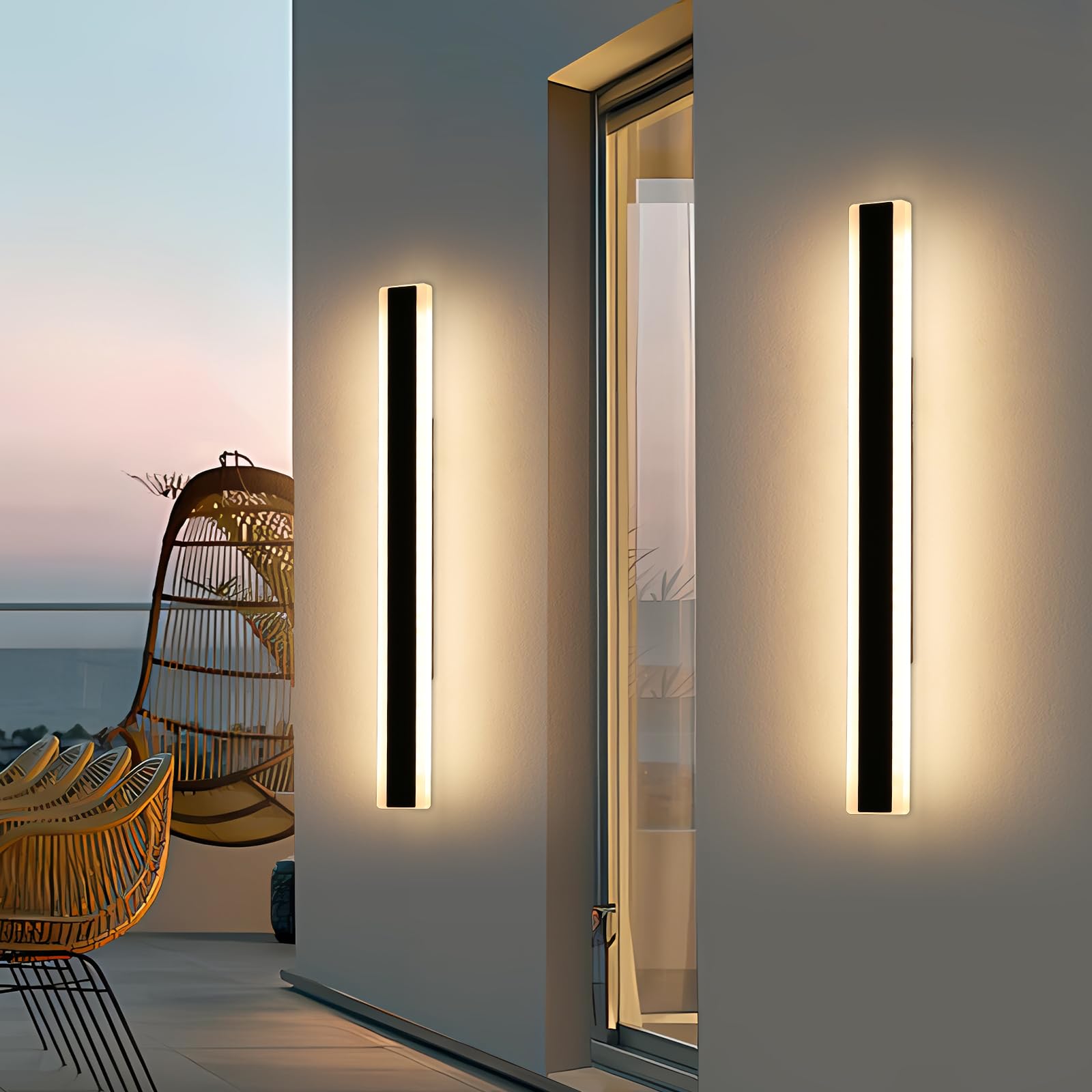 Mikeru 2Pack 47Inch Outdoor Wall Light Fixtures  3000/4500/6000K 3 Color Modern Black Linear Wall Lights Front Porch Light Wall Mounted Led Lighting For Basement  Shop Garage Non-Dimmable