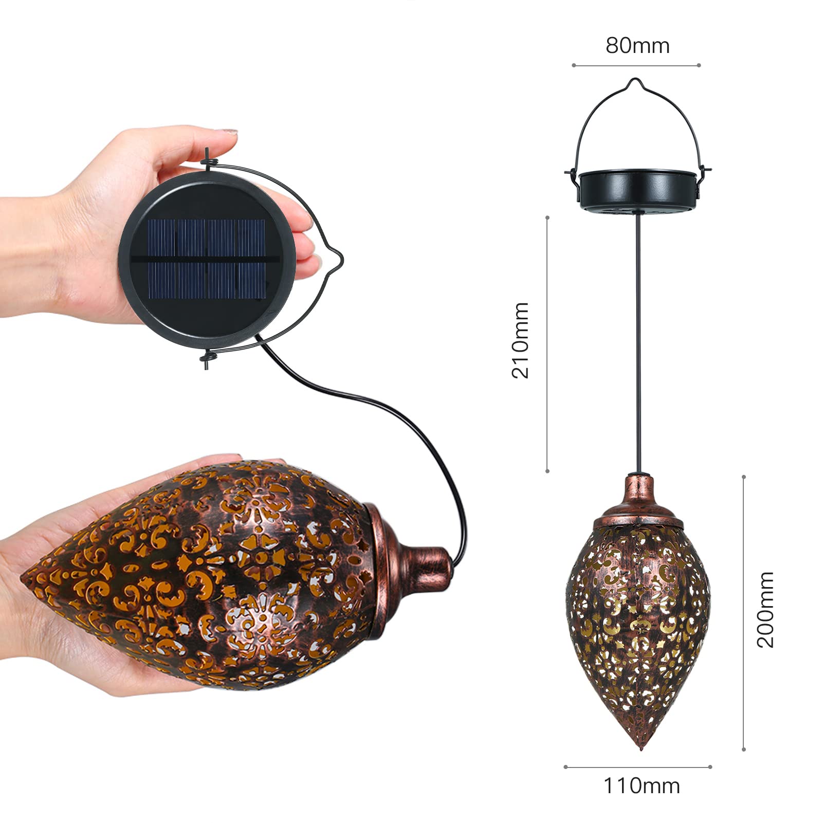 Tomshine Solar Lanterns - Waterproof Metal Garden Lights, Brown, 2 Pack, Model Lt058-2, Outdoor Hanging Decor