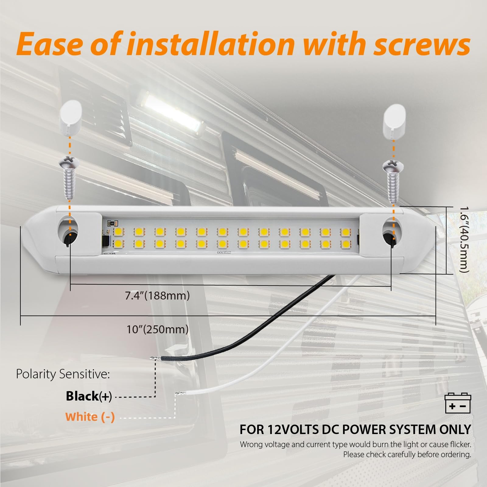Dream Lighting RV Exterior LED Porch Lights, 12V, 350lm, 10 inch, Pack of 2, Cool White, Model 0013512C