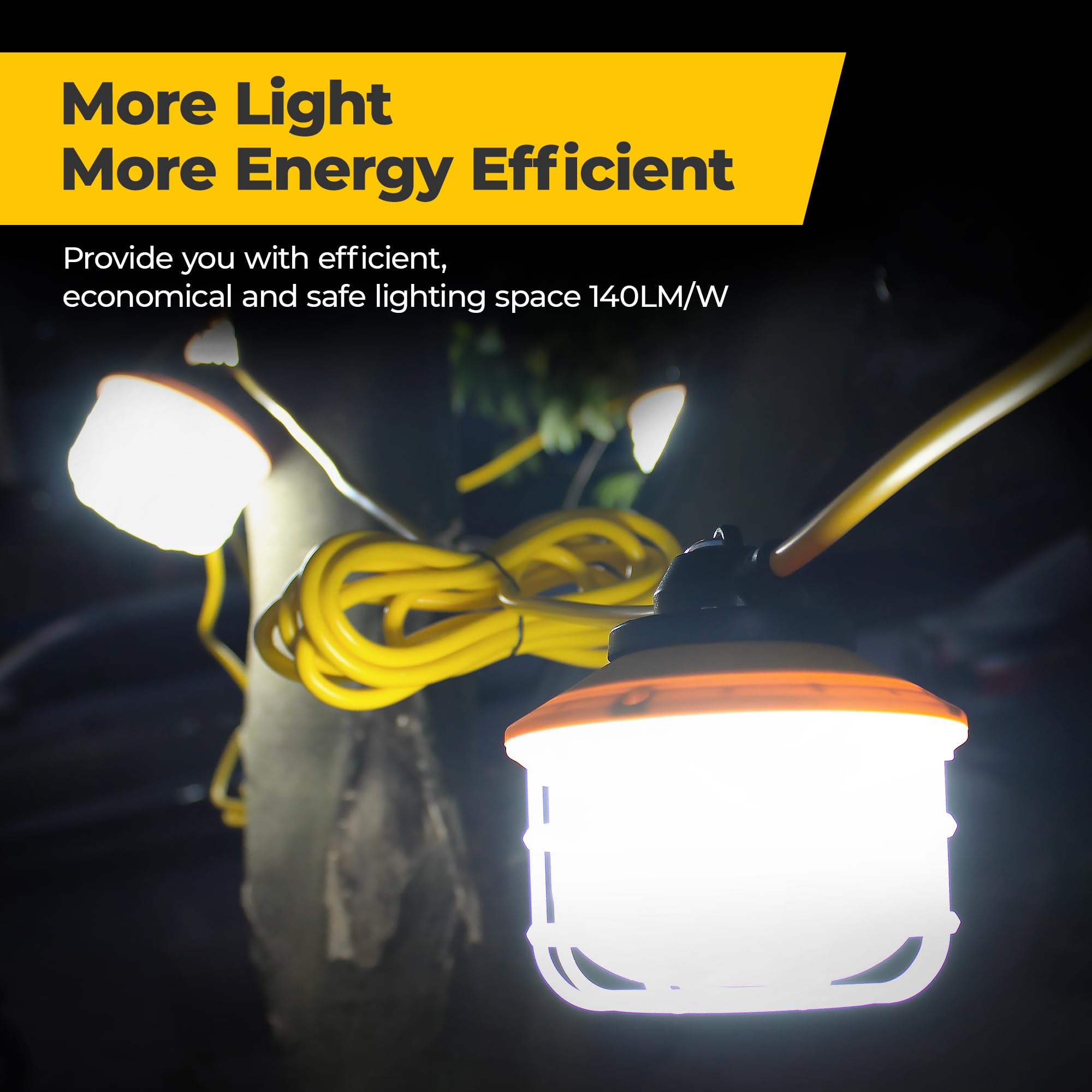 Outdoor Construction Led String Lights With Switch: 3 Prong 50Ft 75W 10500Lm Etl Certified Super Bright Temporary Lighting Hanging Ip65 Waterproof Work Light For Attic Jobsite Garage