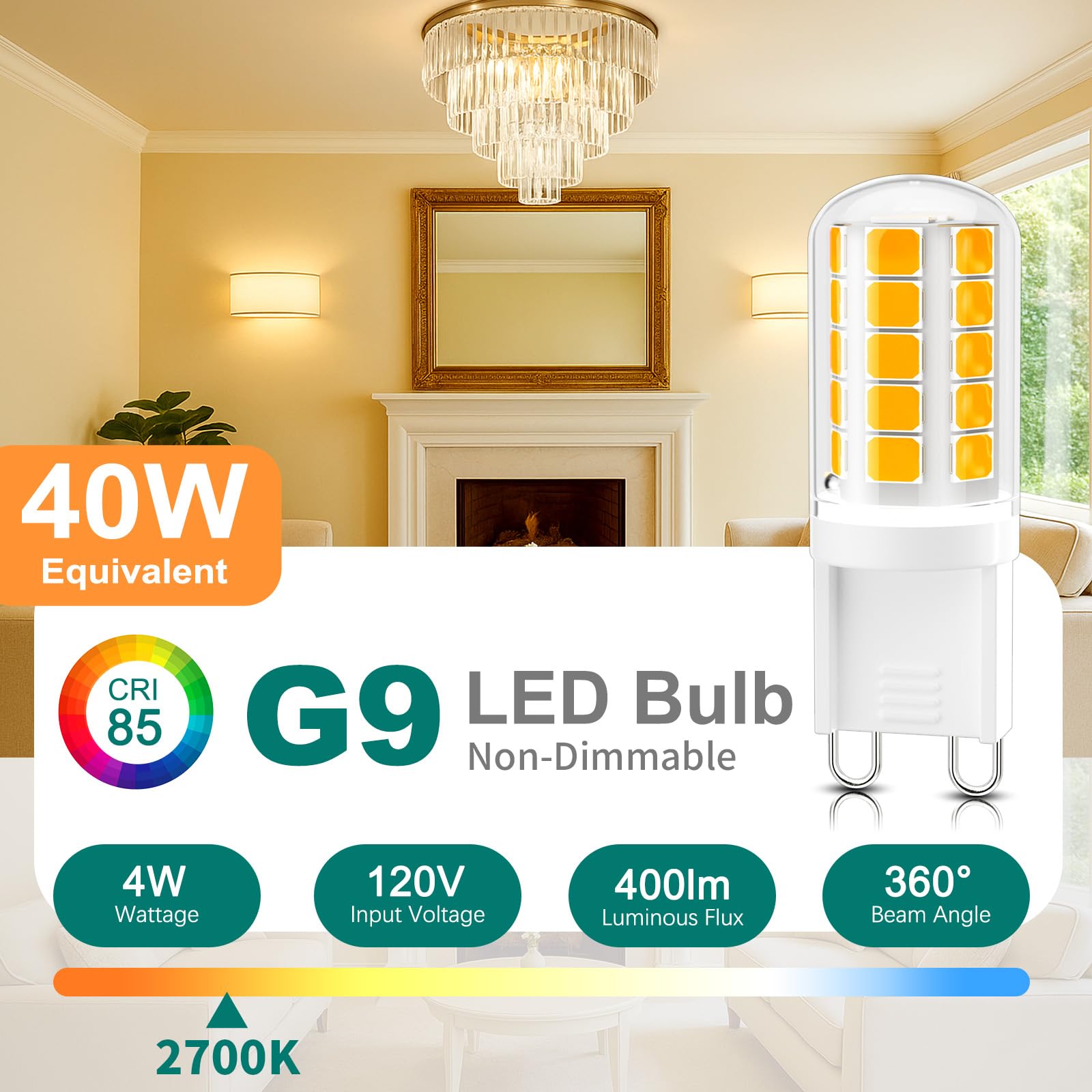 Dicuno G9 Led Bulb  2700K Soft Warm White  G9 Led Light Bulbs 4W  Equivalent To 40W Halogen Replacement  Non-Dimmable  400 Lm  T4 Bi-Pin Base Replacement For Chandelier Light  Home Lighting  10 Pack