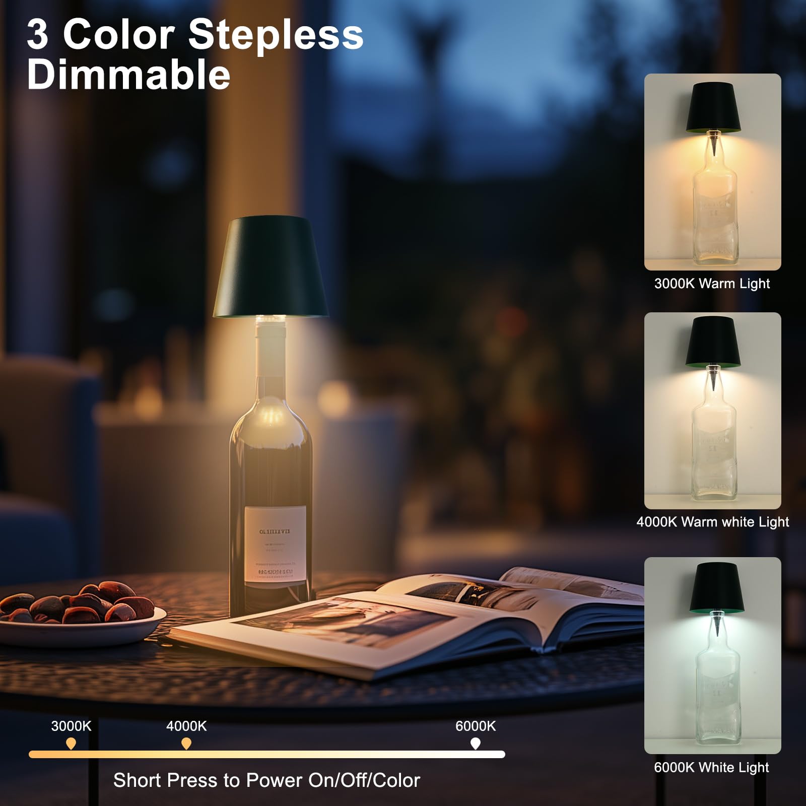 Mebaraul 3600Mah Wine Bottle Lamp, 2025 New 3 Color Rechargeable Wireless Bottle Lamp For Liquor Bottles With Touch Dimming For