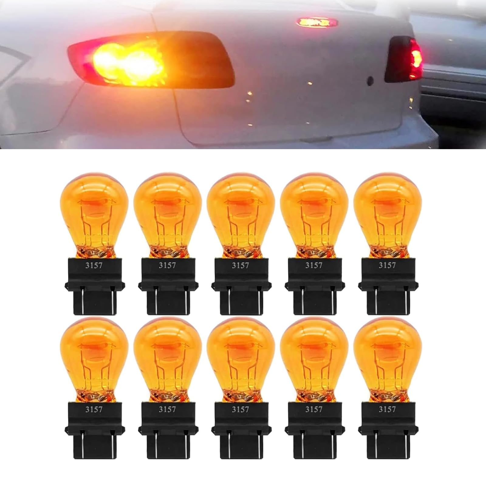 Tesnaao 10 Pack Car Instrument Light Bulb  3157 Brake Light Bulb  12V 21/5W Automobile Lighting Replacement Accessory  Universal For Most Cars  Trucks And Vans (Amber)