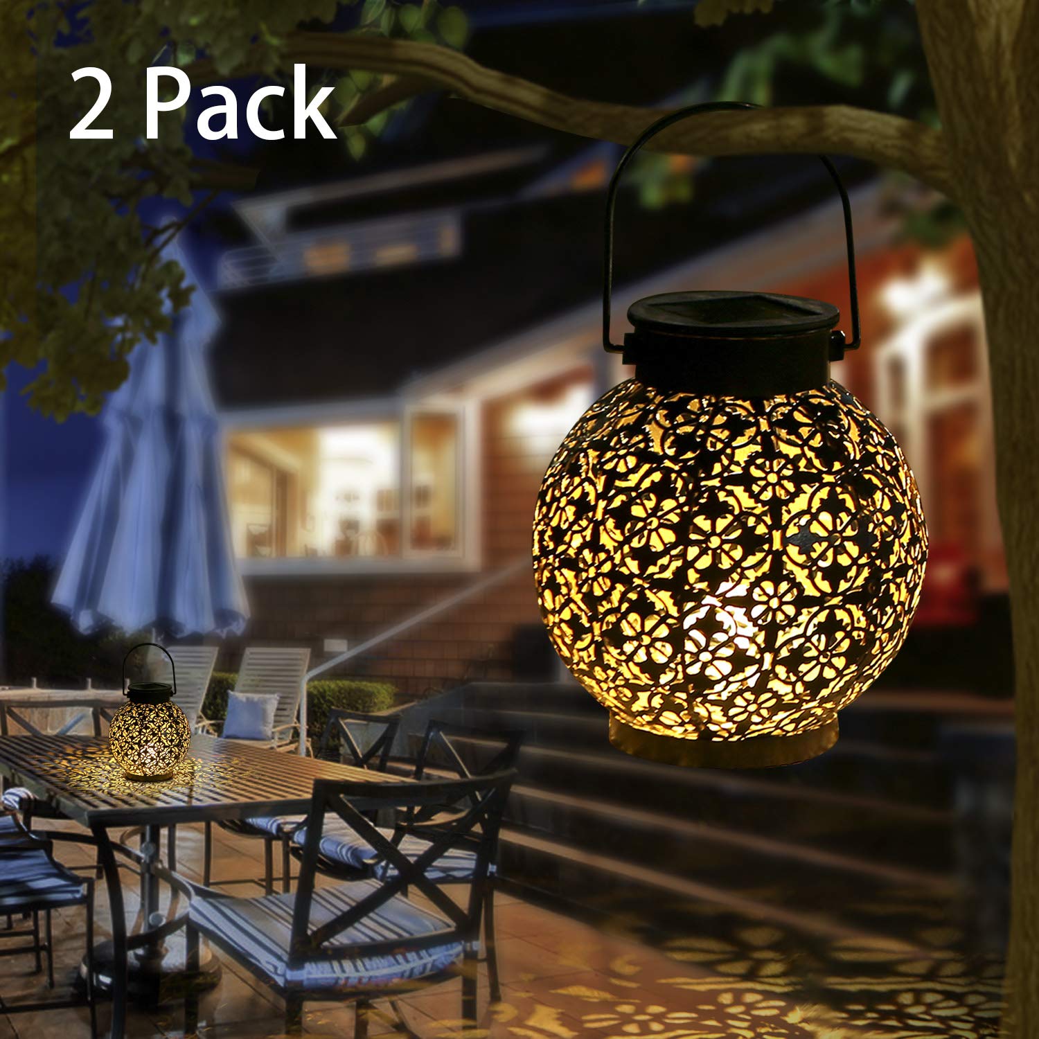 Tomshine Solar Lanterns Outdoor Hanging Lights Metal Waterproof 2 Pack Bronze
