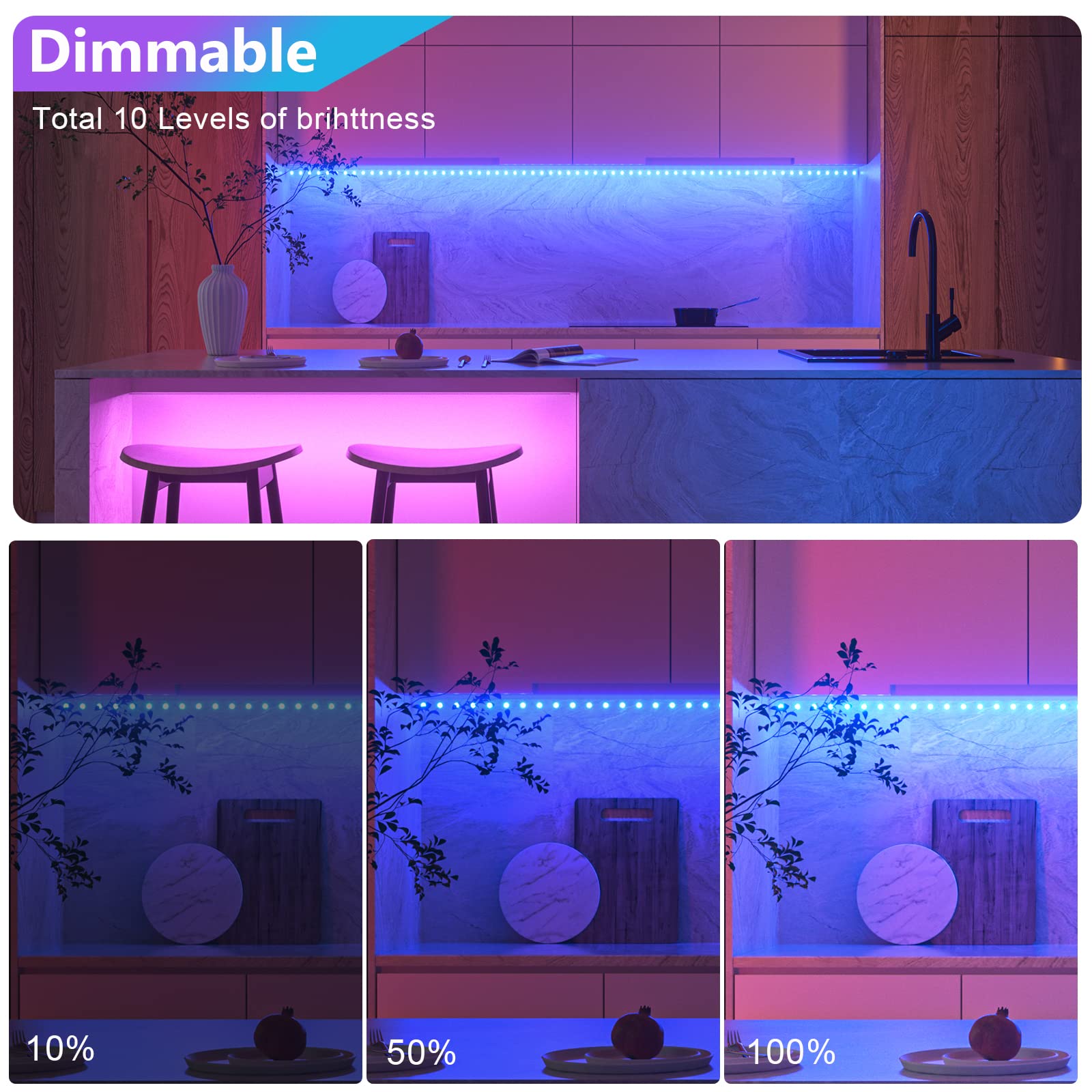 WOBANE LED Strip Lights, 2PCS Dimmable RGB Rope Lights, Battery Operated, Multicolor, 6.56ft Each, Model CL13-RGB