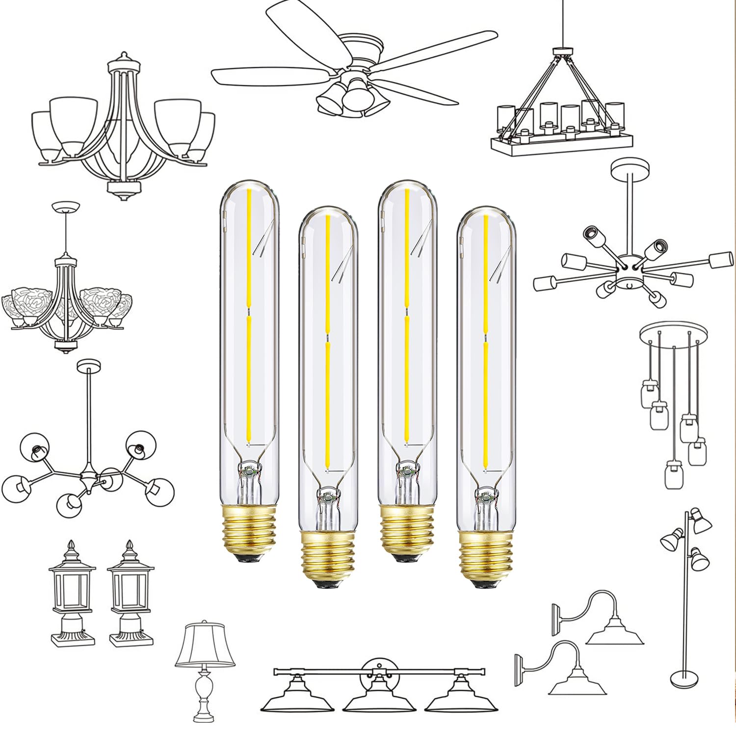 Lvye T10 Led Bulb 4W Equal E26 Led Bulb 40 Watt Dimmable Neutral White 4000K E26 Edison Bulb Ac120V 400Lm Tubular Light Bulb T9