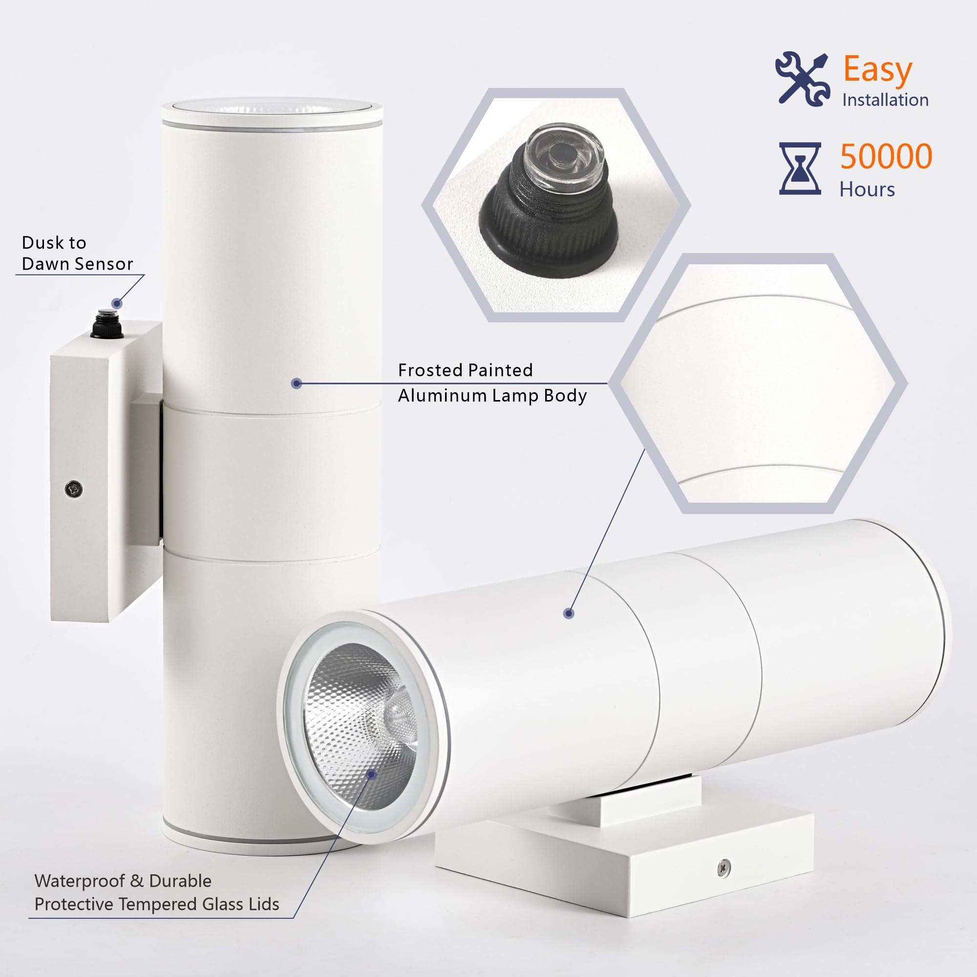 Dakaful Dusk To Dawn Outdoor Lighting Sensor Wall Lights 2Pack  12W 2700K Integrated Led Cylinder Up Down Lights Outdoor  Ip65 Waterproof Aluminum Exterior Wall Sconce For Porch Patio.