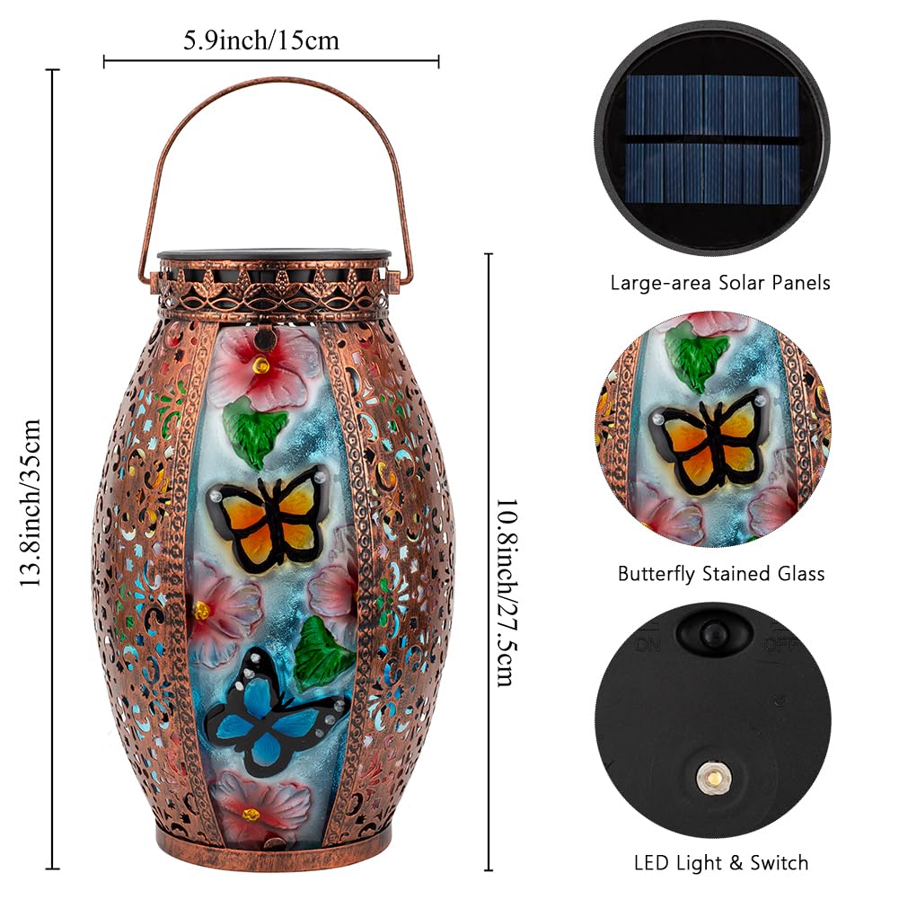 Vewogarden Solar Lanterns Outdoor Waterproof Hanging Decorative Butterfly Solar Lights For Patio Porch Garden Table Decor