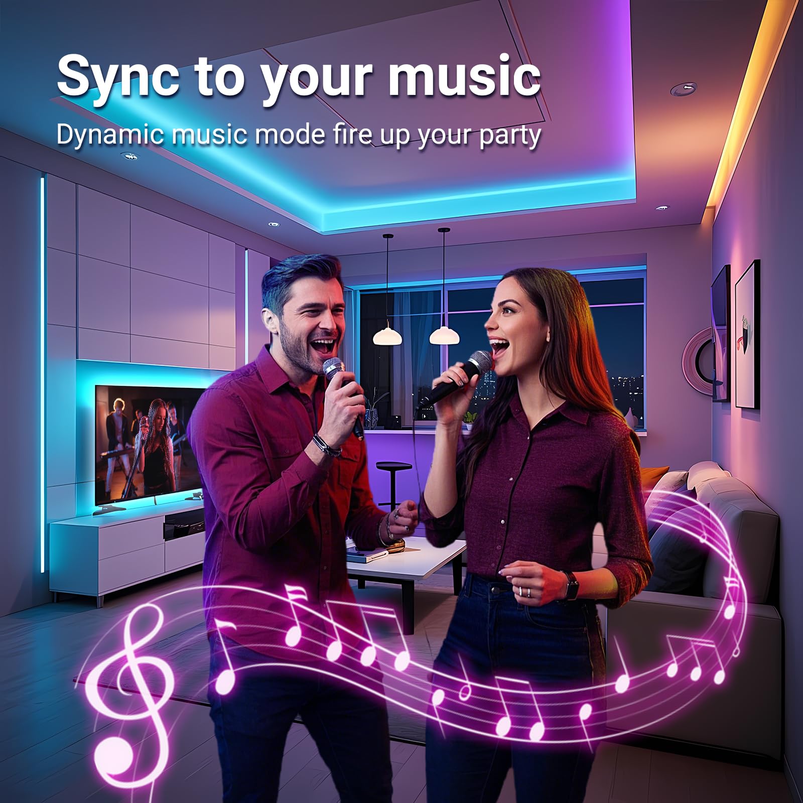 hyrion Smart LED Strip Lights, 100ft Multicolor, Sound Activated, Alexa & Google Compatible, Model H-215WLG305