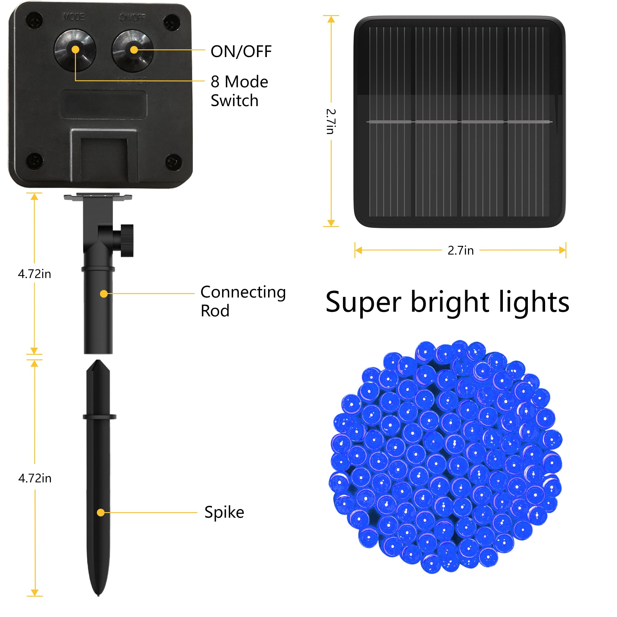 Solar String Lights For Outside  39Ft 100 Led Solar String Lights Outdoor With 8 Modes Solar Lights For Outside Waterproof For Yard  Fence Balcony  Party Christmas Tree Decorations (Blue)