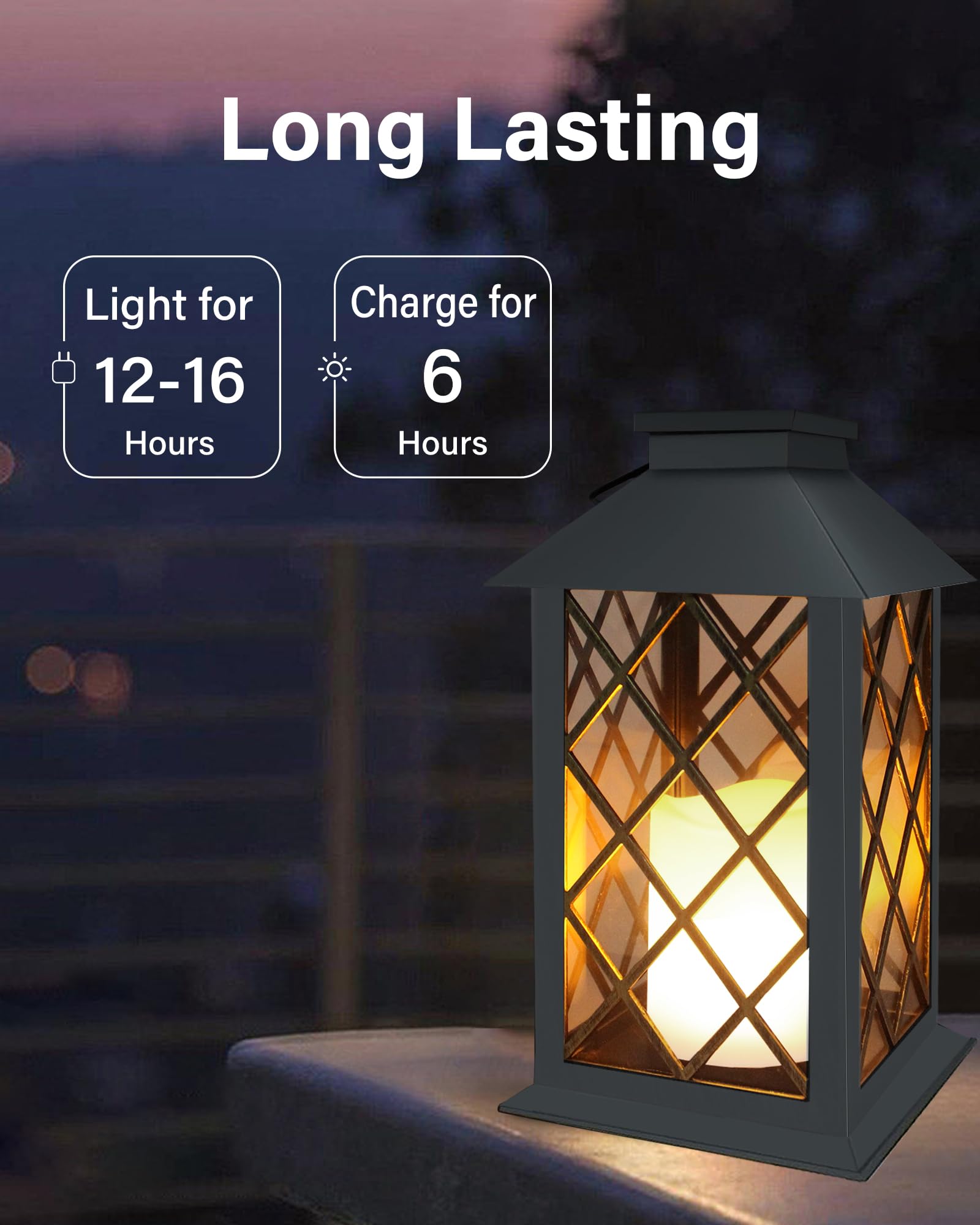 Shymery Solar Lanterns Outdoor Waterproof, 14 Inch Outdoor Lanterns With Led Flickering Flameless Candles,2 Pack Hanging Black L