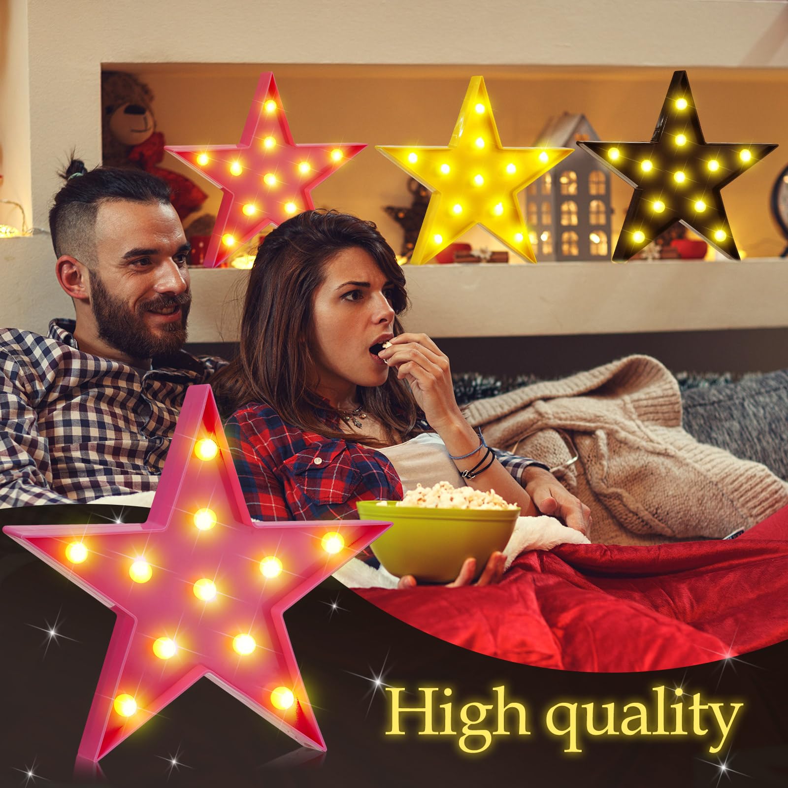 Vihose 3 Pcs Star Marquee Lights Movie Star Lights Battery Operated Led Star Signs Light Up Movie Theater Decor Plastic Night Li