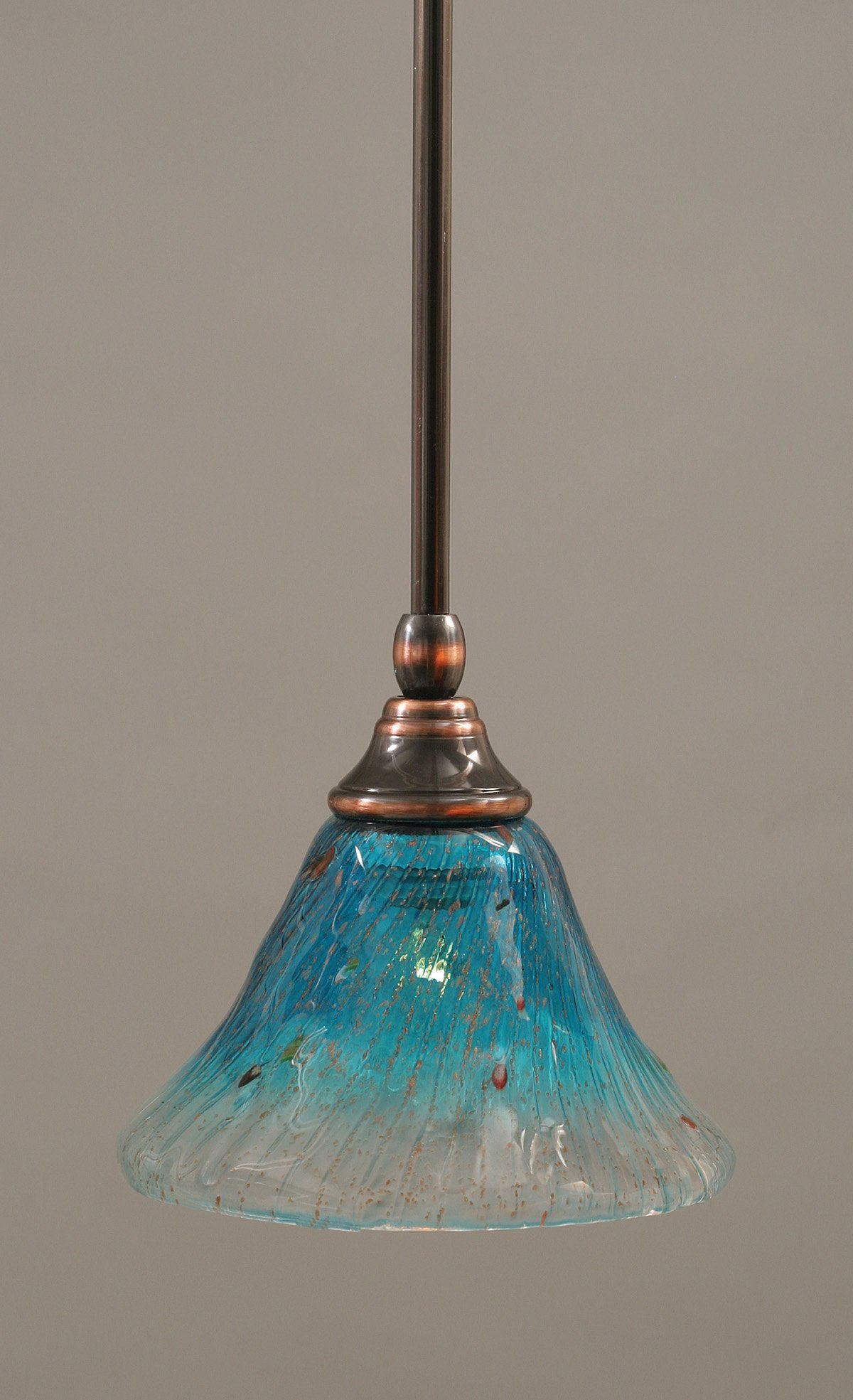 Toltech Lighting 23-Bc-458 7-Inch Stem Mini-Pendant Light Black Copper Finish With Teal Crystal Glass