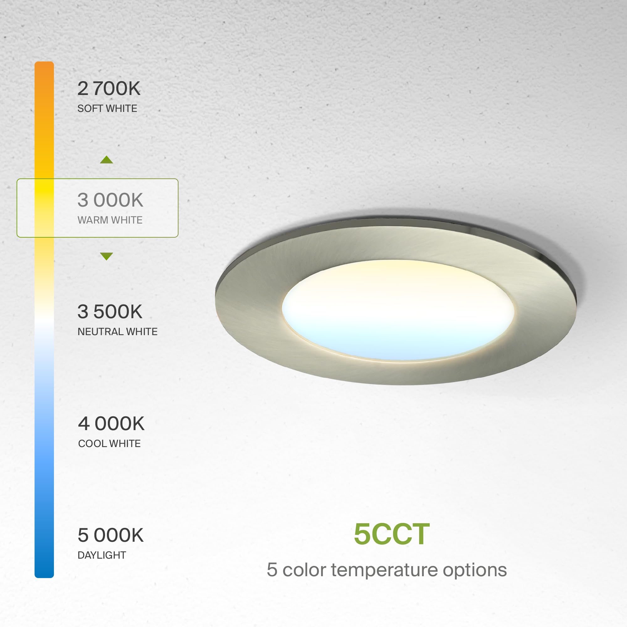 Asd 6 Pack Led Recessed Lighting 4 Inch 9W  5 Cct 2700K-5000K Cri90+  Ic Rated Ultra Thin Dimmable Ceiling Lights With J Box  Canless Wafer Downlight  Round Slim Panel Light  Energy Star Etl  Nickel