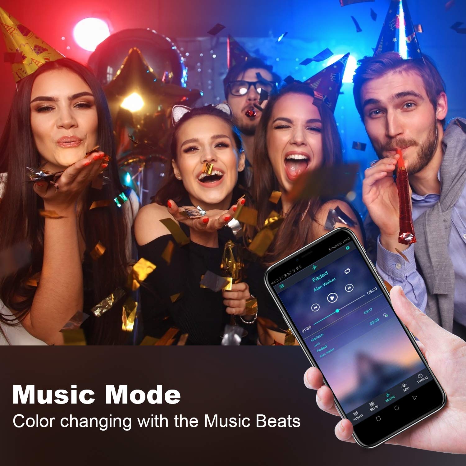 QZYL LED Strip Lights 49.2ft, Multicolor Music Sync Rope Lights with Remote App Control for Bedroom & Party Decor