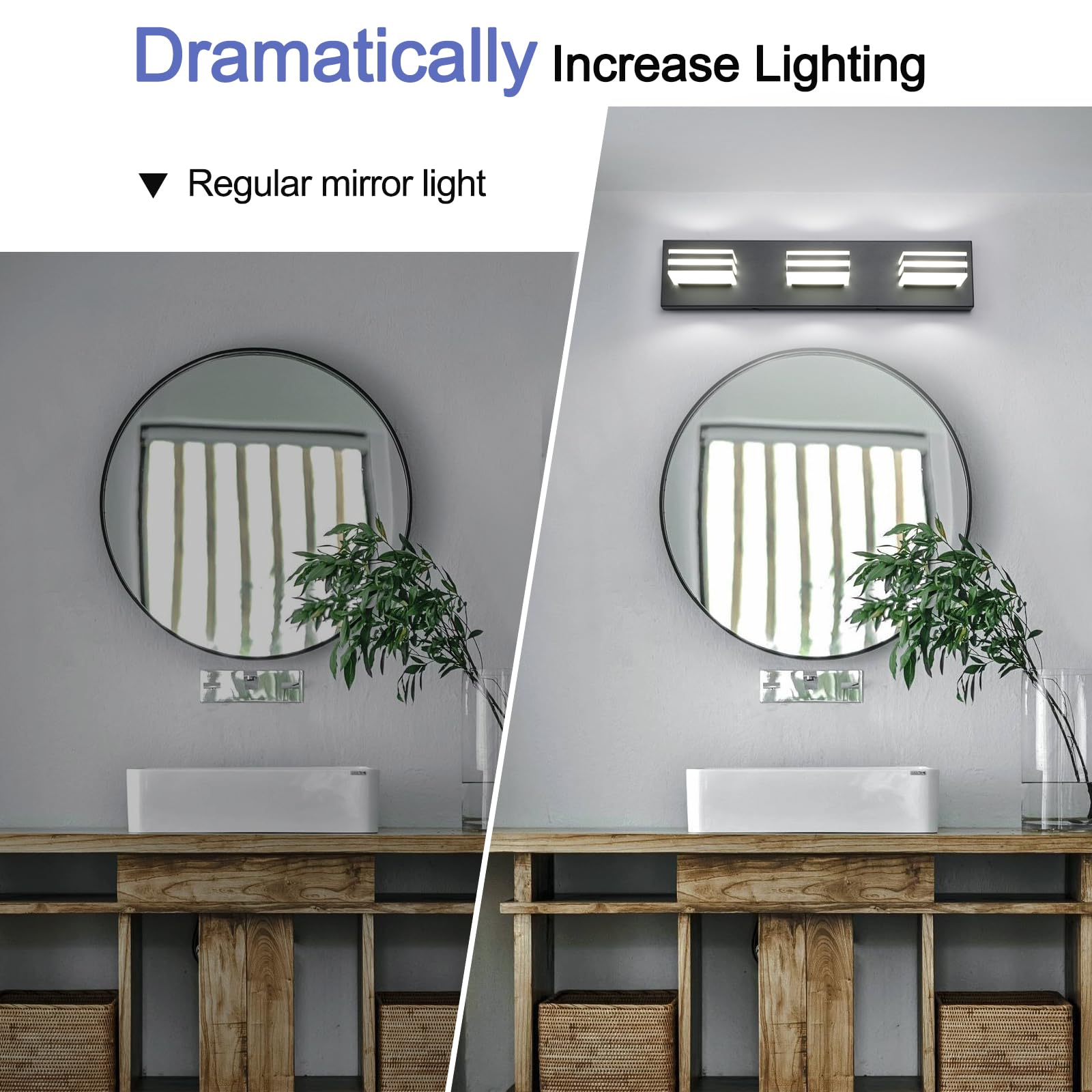 yumcrelect Black Vanity Lights 3-Light Bar 20-Inch Acrylic Bathroom Fixtures Black Model 6210