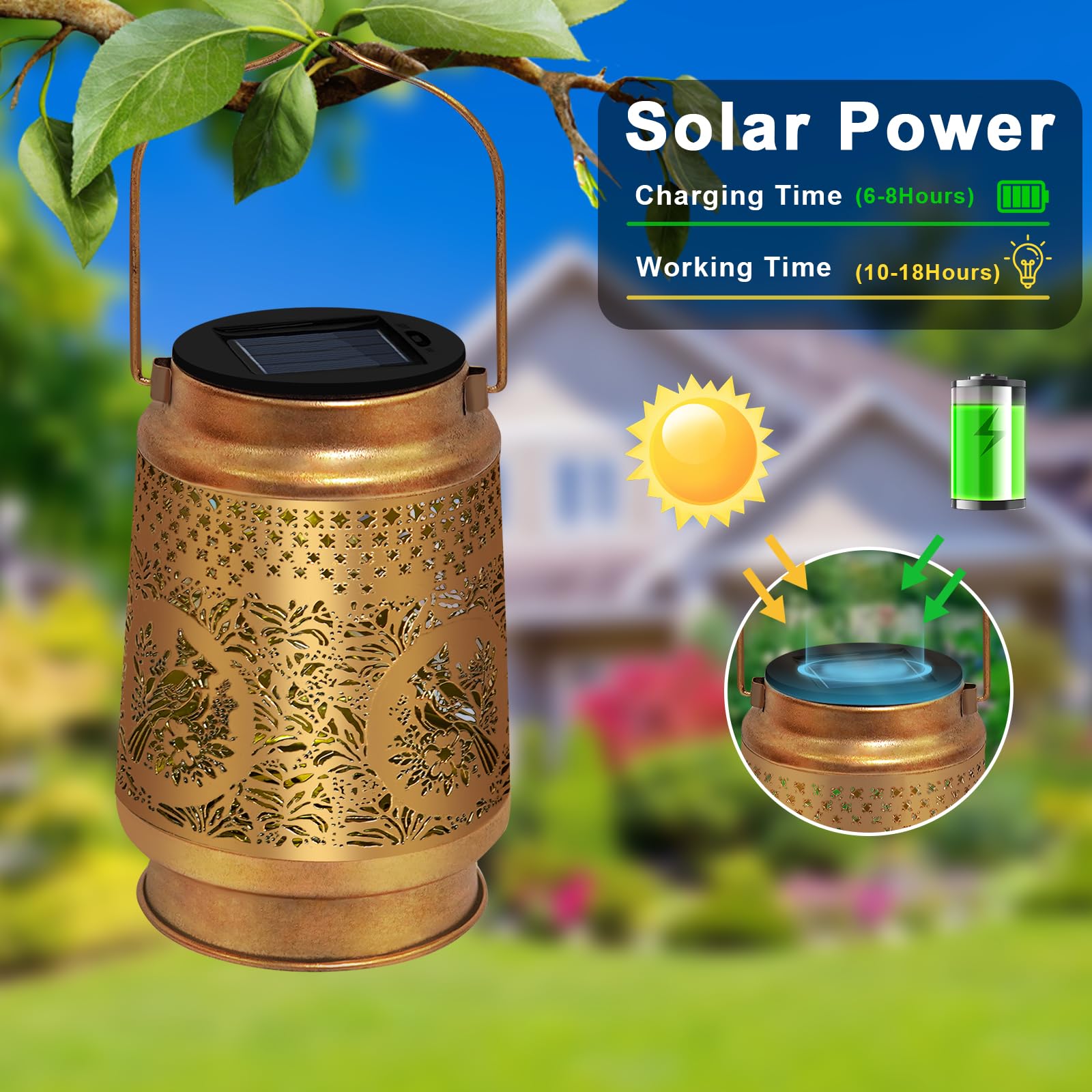 Solar Lanterns Outdoor Waterproof Hanging Solar Lights, Cardinal Garden Decor Birthday Gifts For Women Mom, Hanging Metal Garden