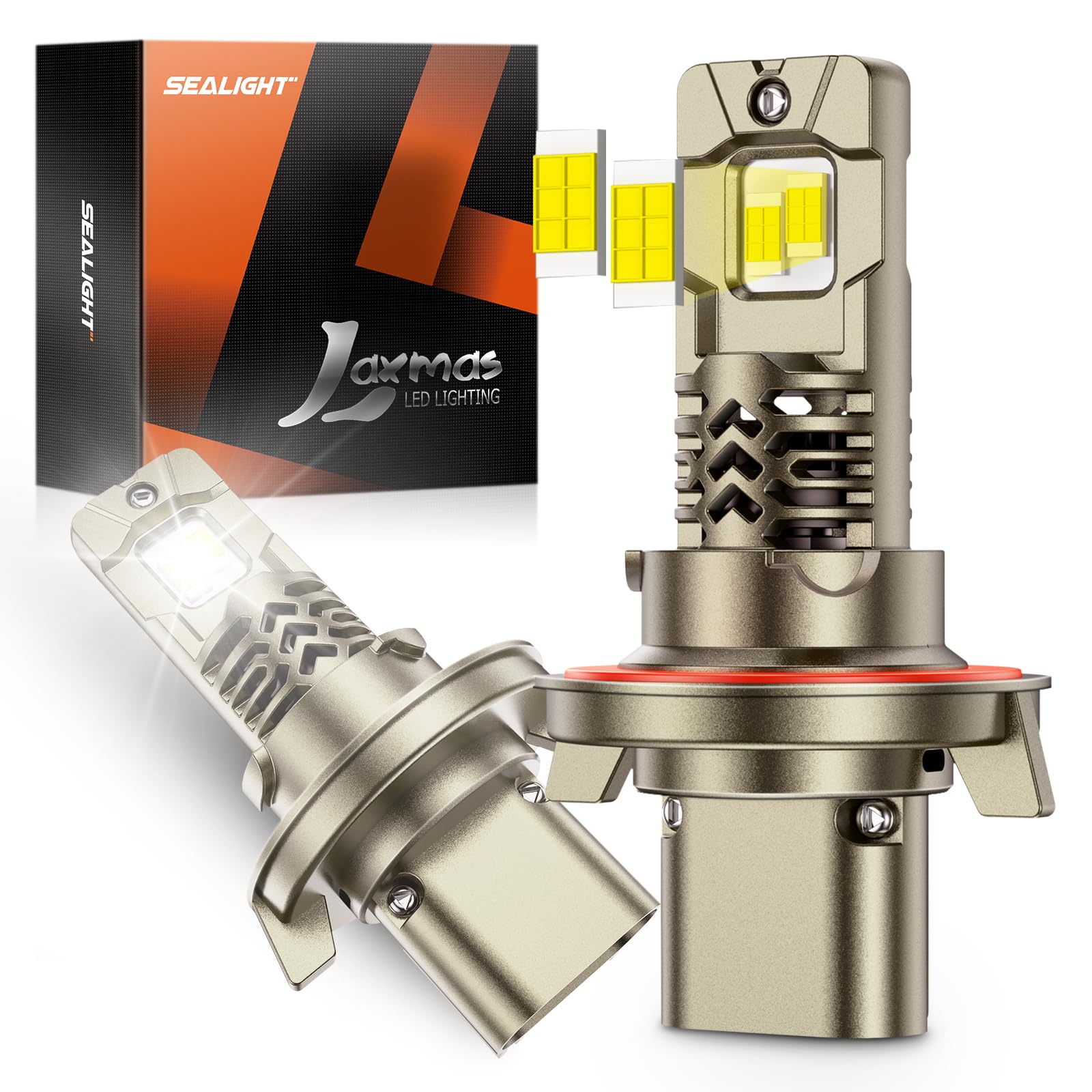 SEALIGHT H13/9008 LED Bulbs Hi/Low Beam 50,000LM 6500K Cool White, 10X Brighter, Long Life, Plug and Play, Pack