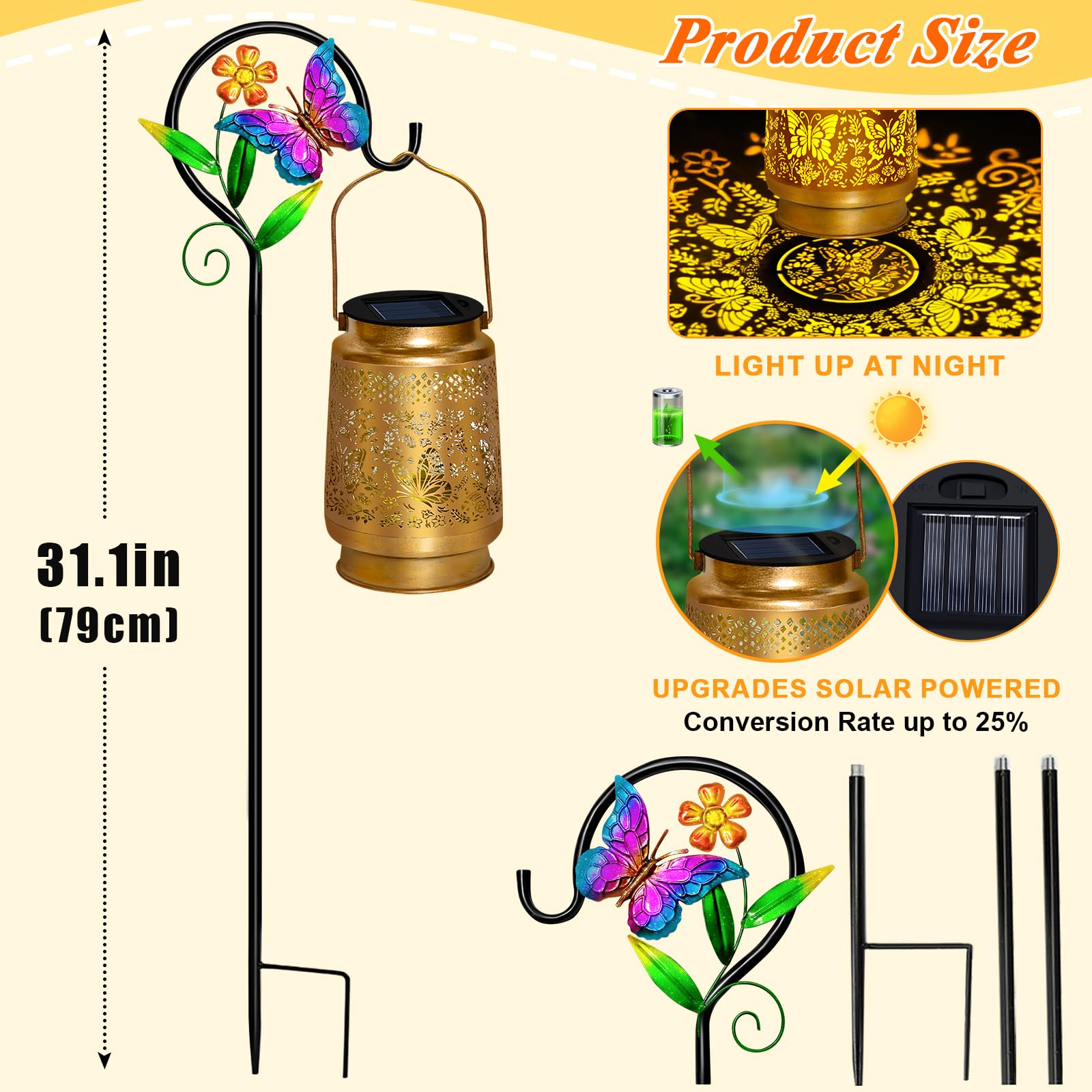 Solar Lanterns Outdoor Waterproof Butterfly Solar Lights Garden Decor,Butterfly Gift For Mom Women Grandma,Hanging Solar Lights