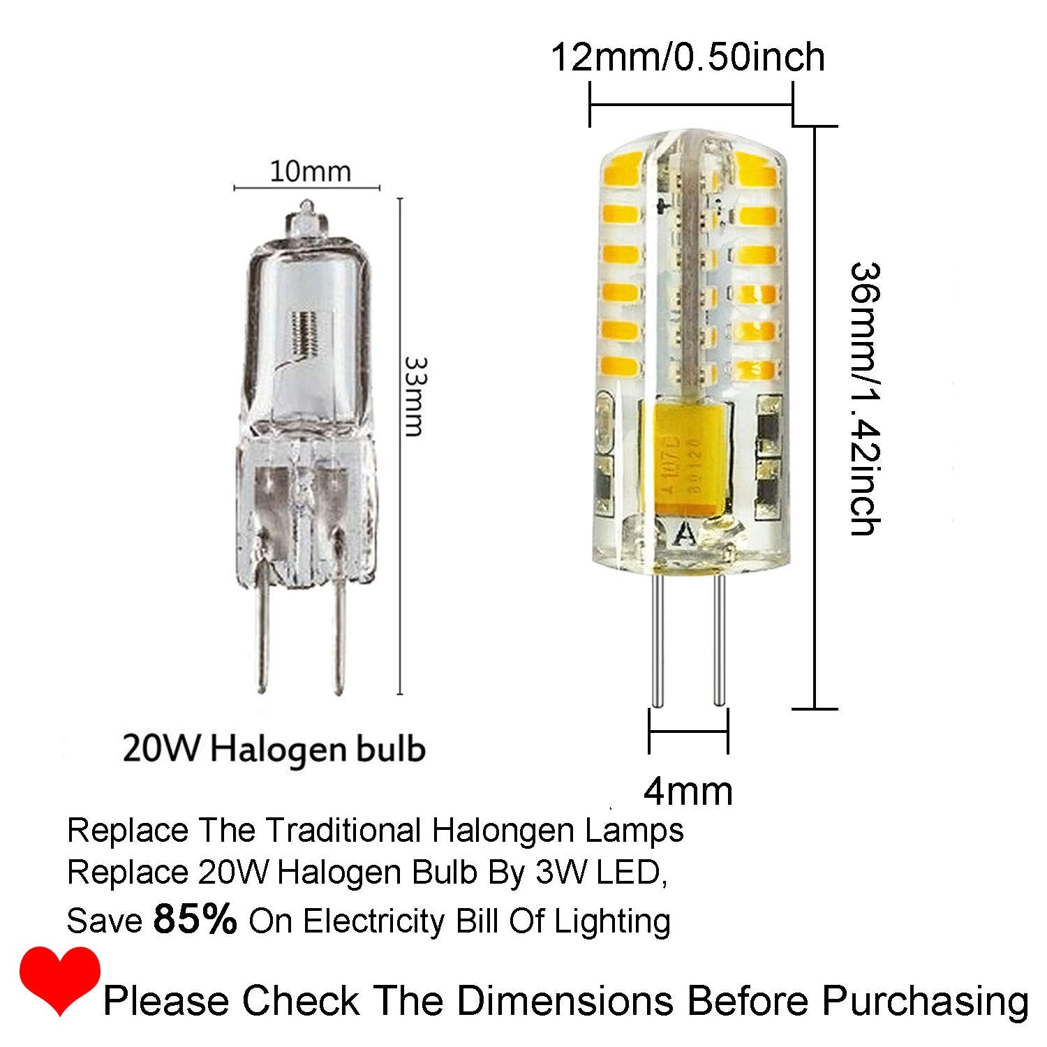 RA RAYHOO G4 LED Bulbs - 10pcs 3W AC/DC 12V Replacement for T3 Halogen, White 6000K