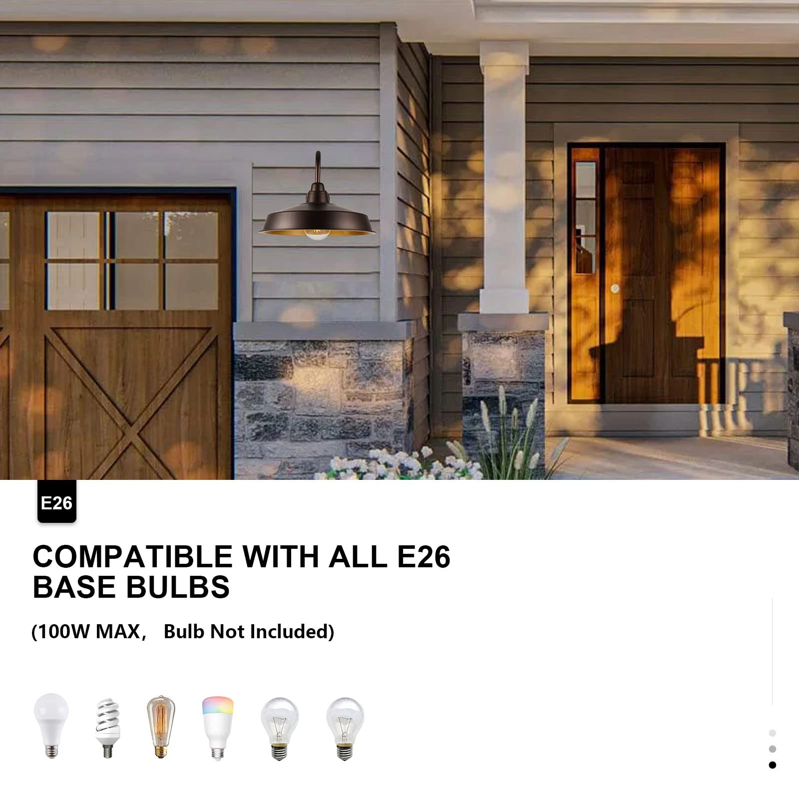 Diyel Gooseneck Barn Light Outdoor, 16 Inch Dome Large Farmhouse Exterior Light Fixture Wall Mount, Industrial Outdoor Wall Sconce Outside For House, Shop, Front Porch, Garage, Entryway, Orb, 1 Pack