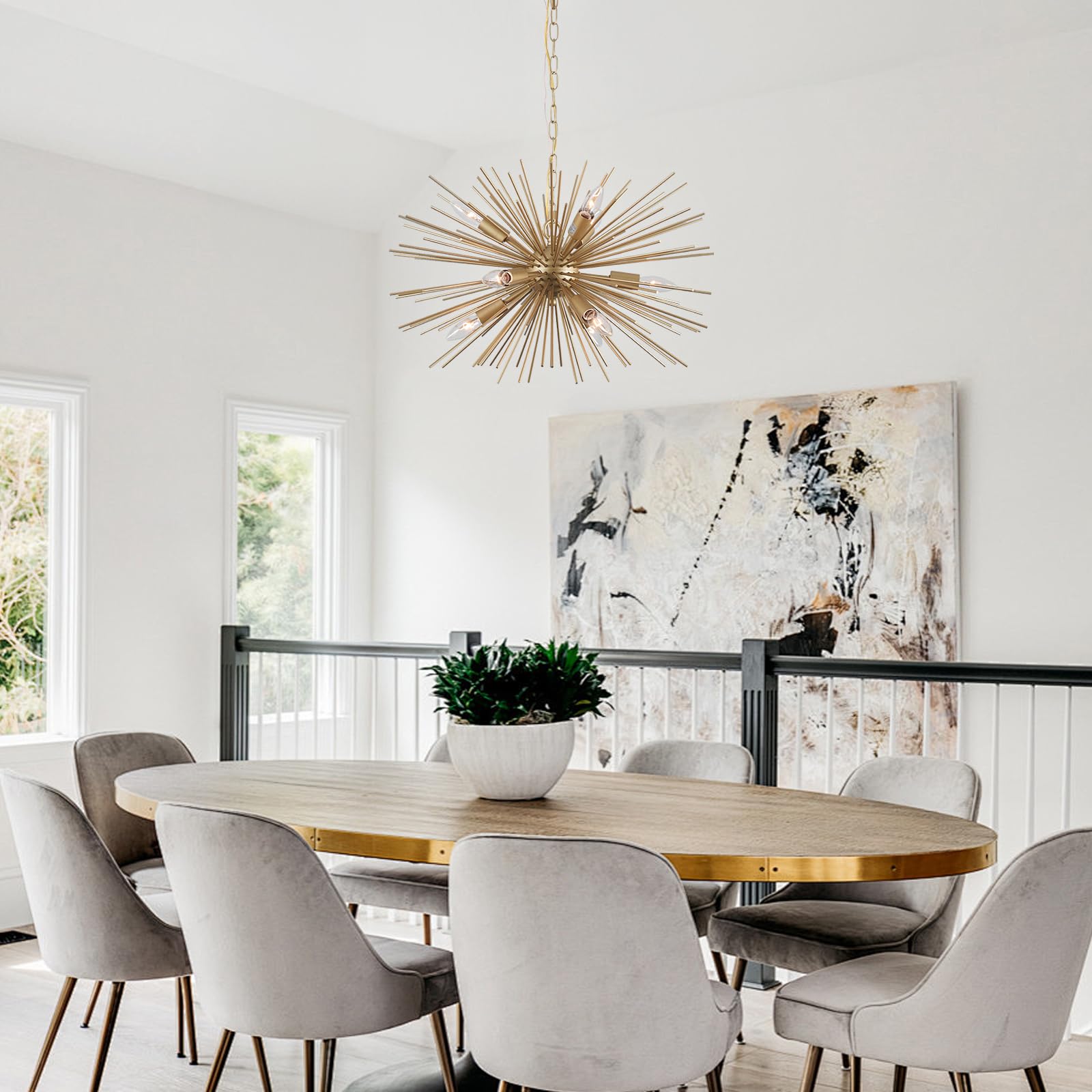Cawabien Modern Starburst Chandelier:9 Lights Gold Sputnik Light Fixture For Dining Room Living Room,Bedroom, Kitchen Room, Entr