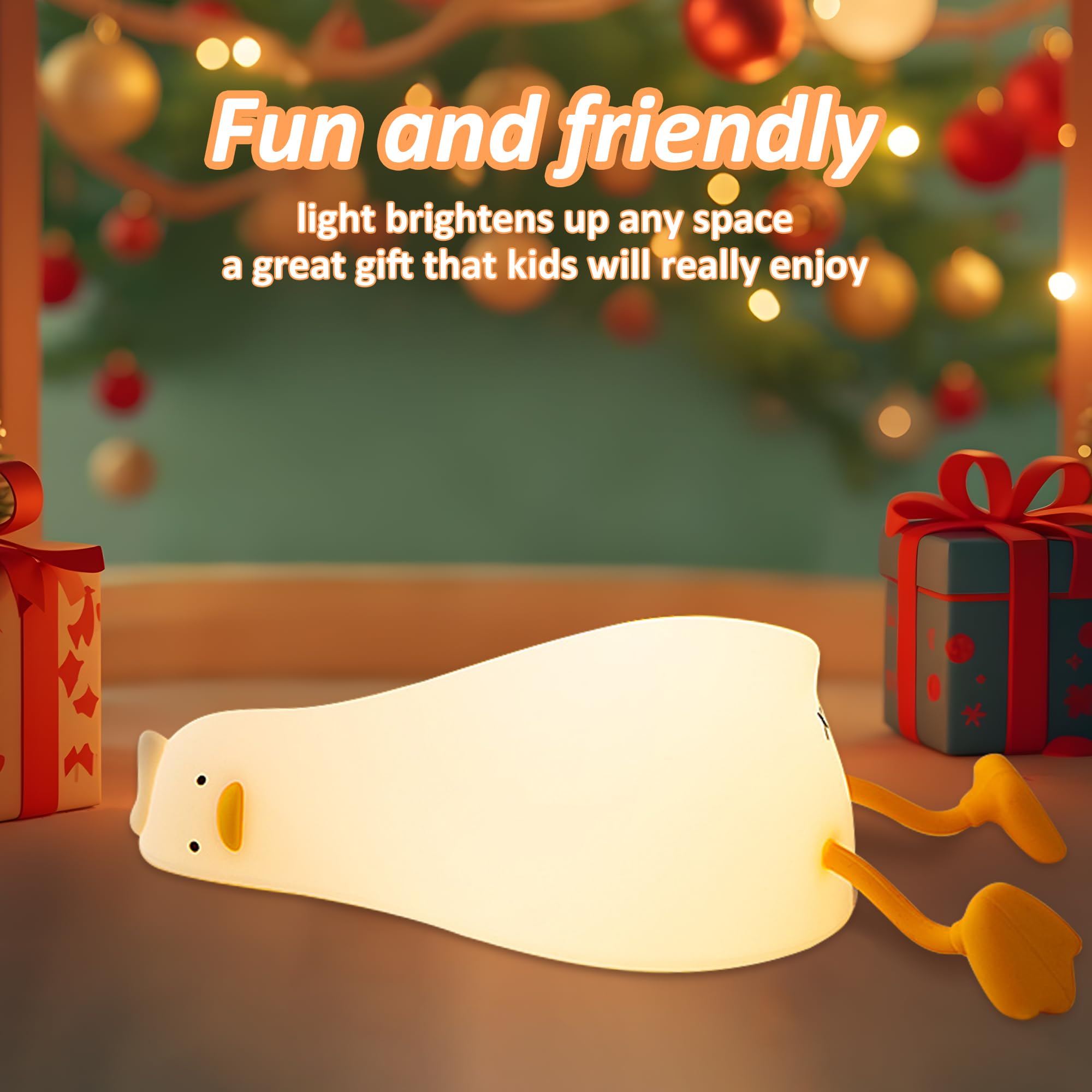 Anywin Lying Flat Duck Night Light, Cute Light Up Duck Soft Silicone Nursery Night Lamp With Touch Control & Rechargeable & Time
