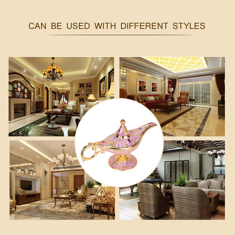 ANQIA Vintage Aladdin Genie Lamp - Zinc Alloy Jewelry Box, Gold & Pink, Model SD001S, Home Party Wedding Decoration
