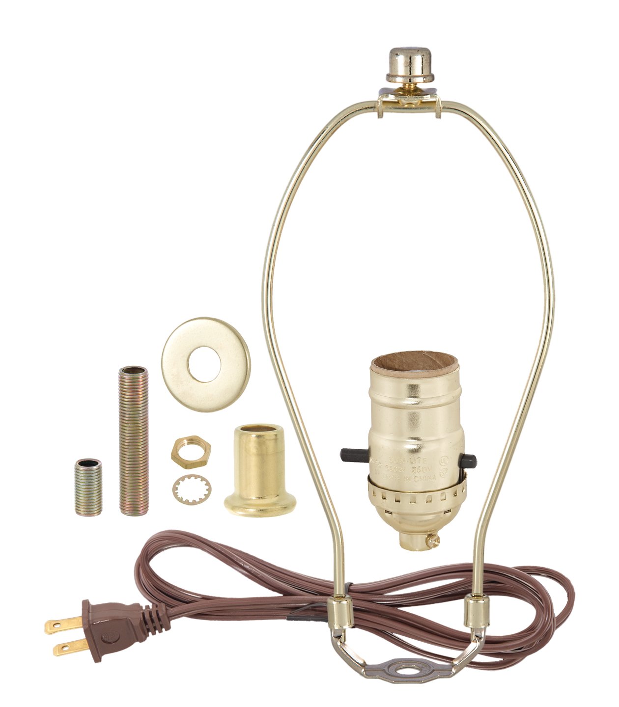 B&P Lamp? Brass Plated Finish Table Lamp Wiring Kit With A 7 Inch Harp And Push-Thru Socket