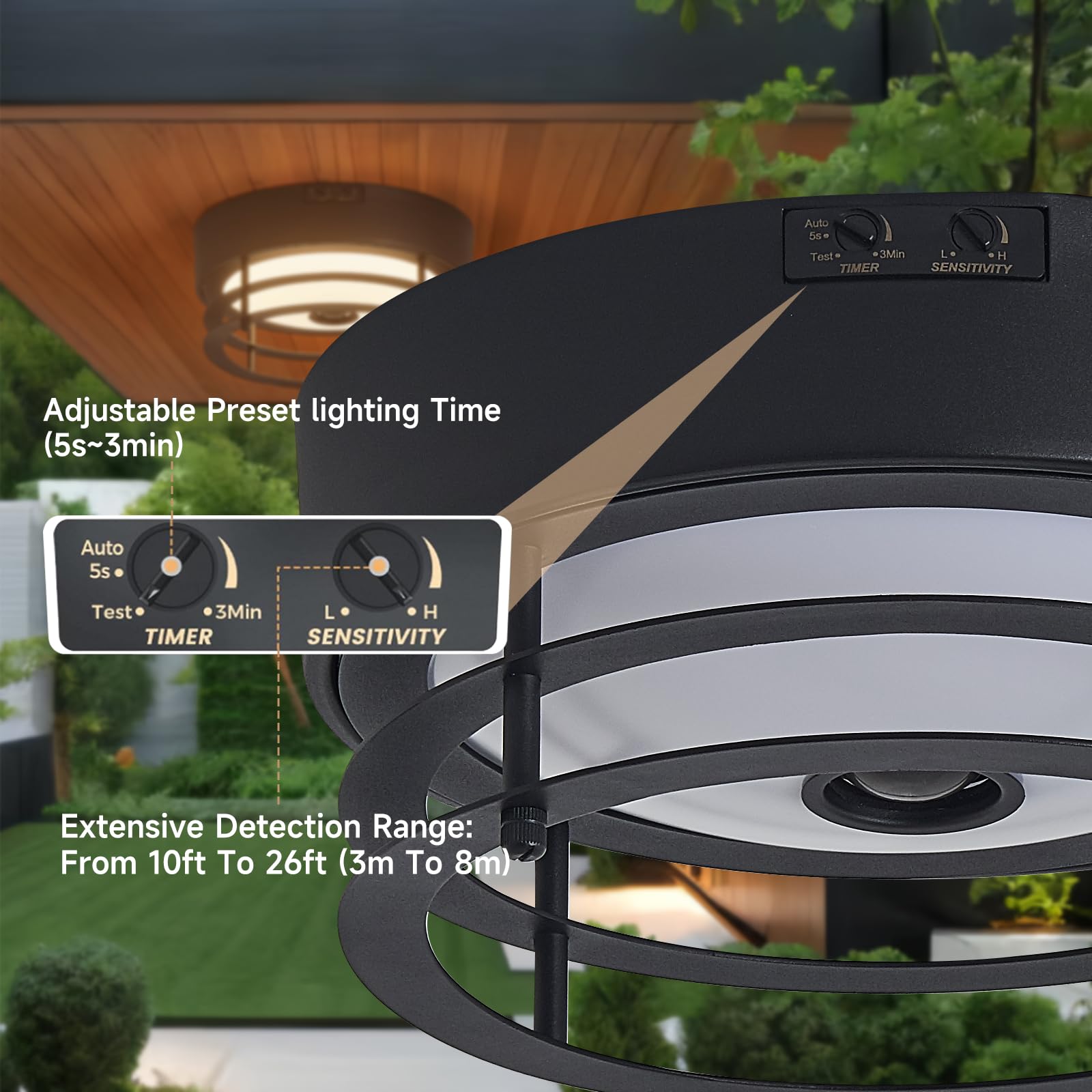 Yisuro Outdoor Ceiling Light With Motion Sensor Flush Mount Farm House Porch Light Ceiling Mount Led Light Fixture - Adjustable