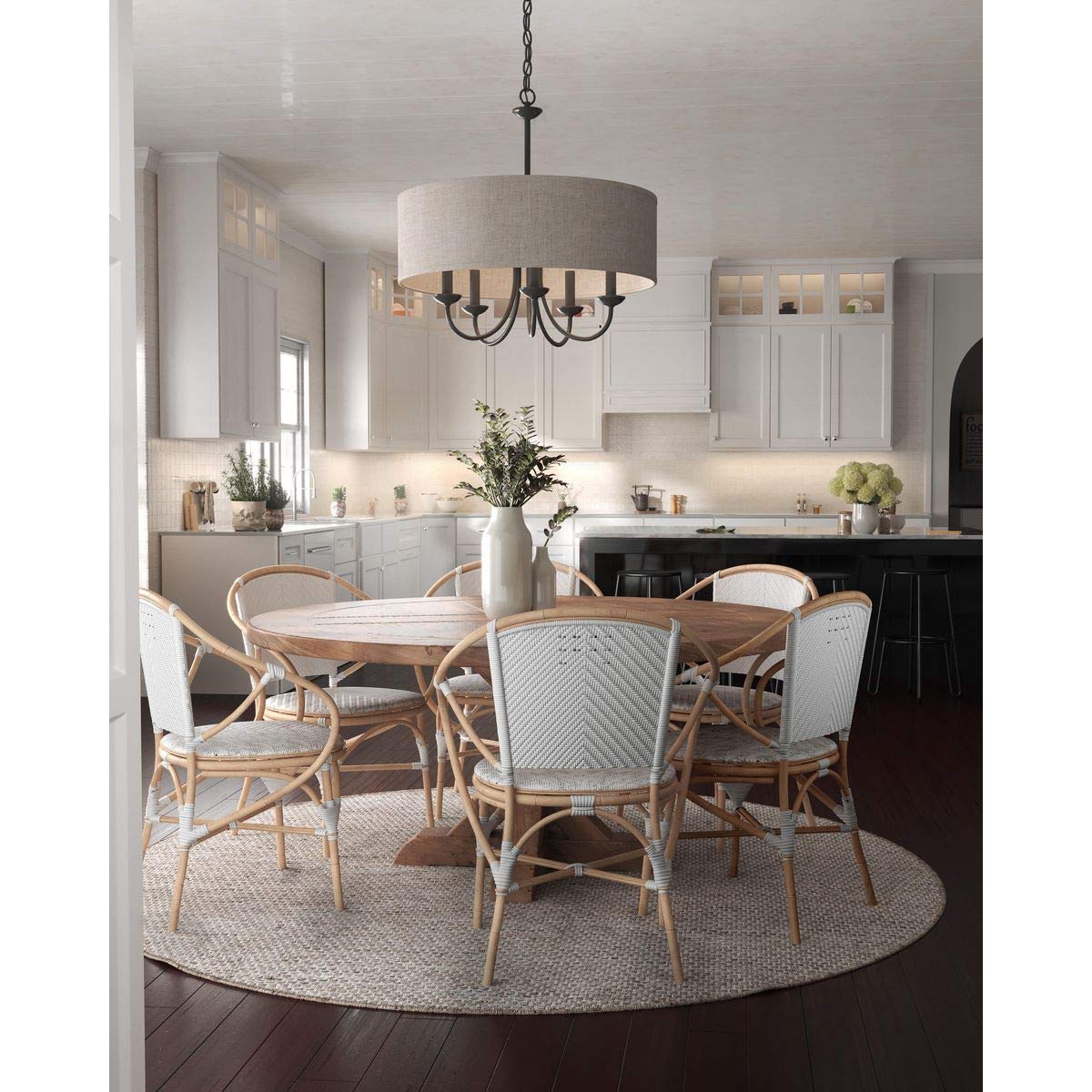 Progress Lighting Five-Light Chandelier, Farmhouse Style, Matte Black, 21-1/8" x 21-5/8", Alloy Steel, Model P400193-031