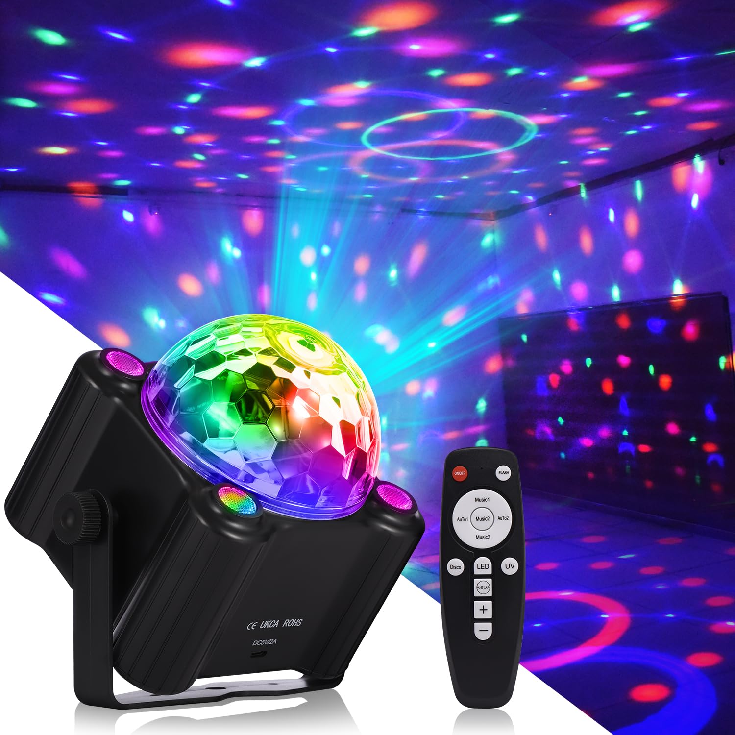 Yinpkteo Party Lights Disco Ball Light,Dj Disco Light Sound Activated LED Light 6 Colors for Home Room Dance Parties Birthday Ka