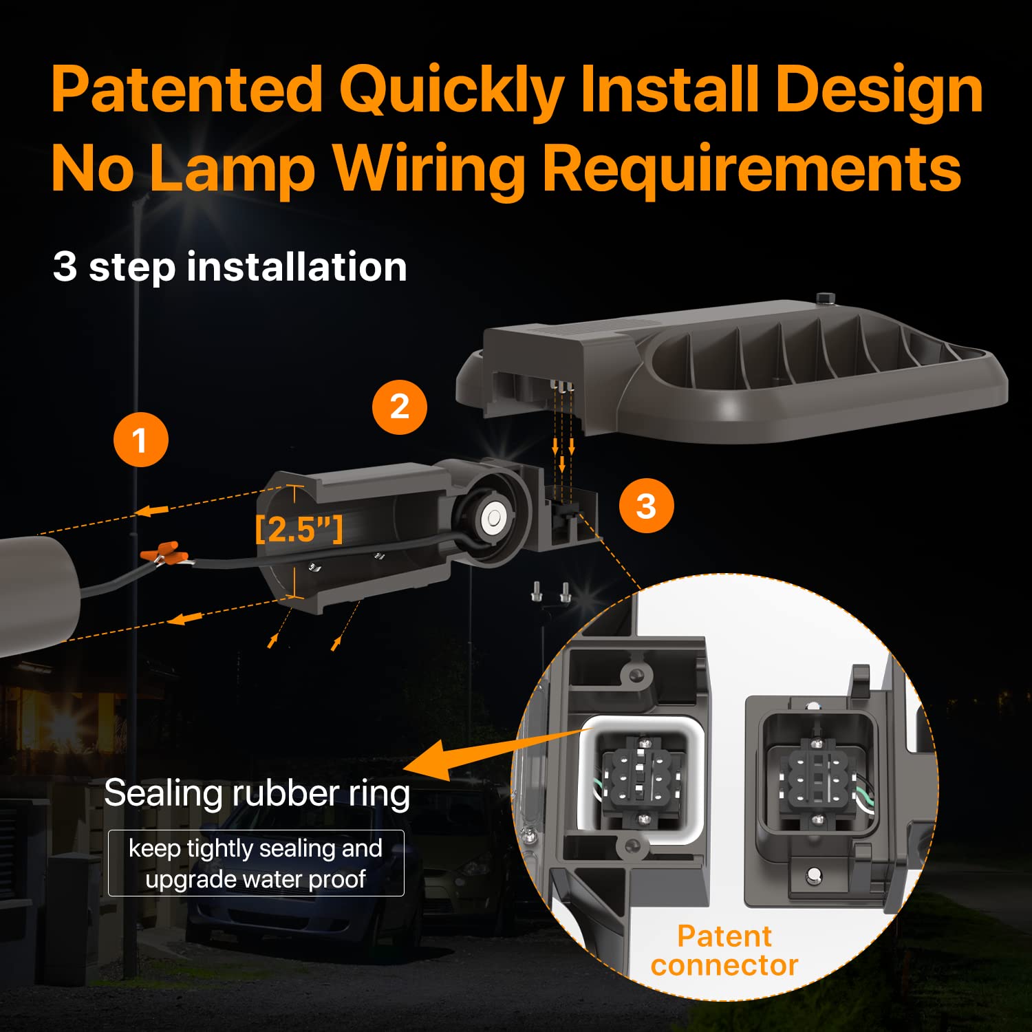 DEMILARE 200W LED Parking Lot Light, 30000LM, Brown, Aluminum, IP65 Waterproof, Dusk to Dawn, Slip Fit Mount, Model CB