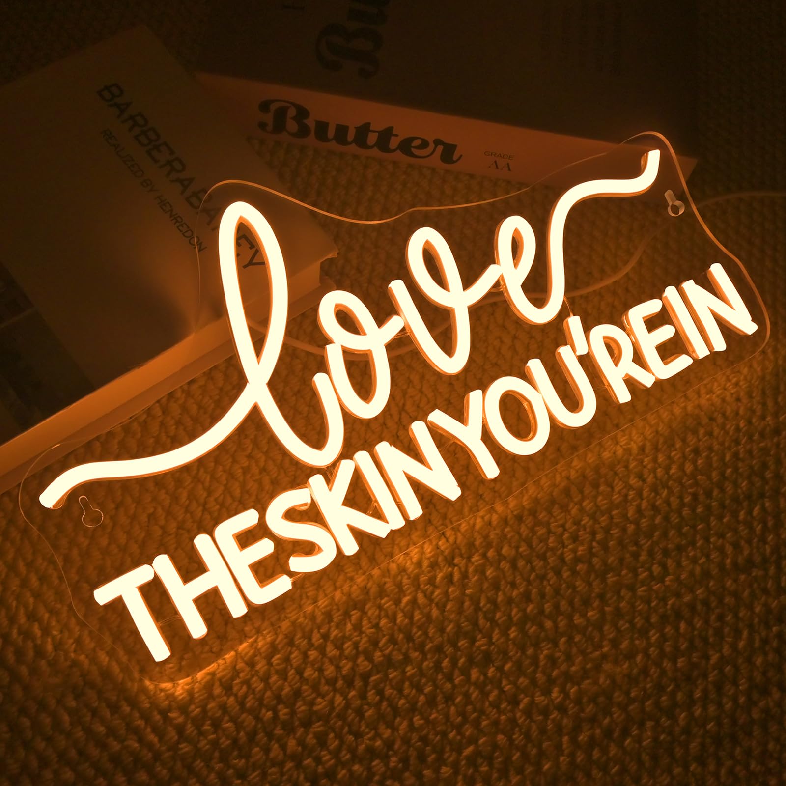 FAXFSIGN Neon Sign - Love The Skin You Rein - Warm White LED Light - Beauty Salon Wall Decor - Colorful