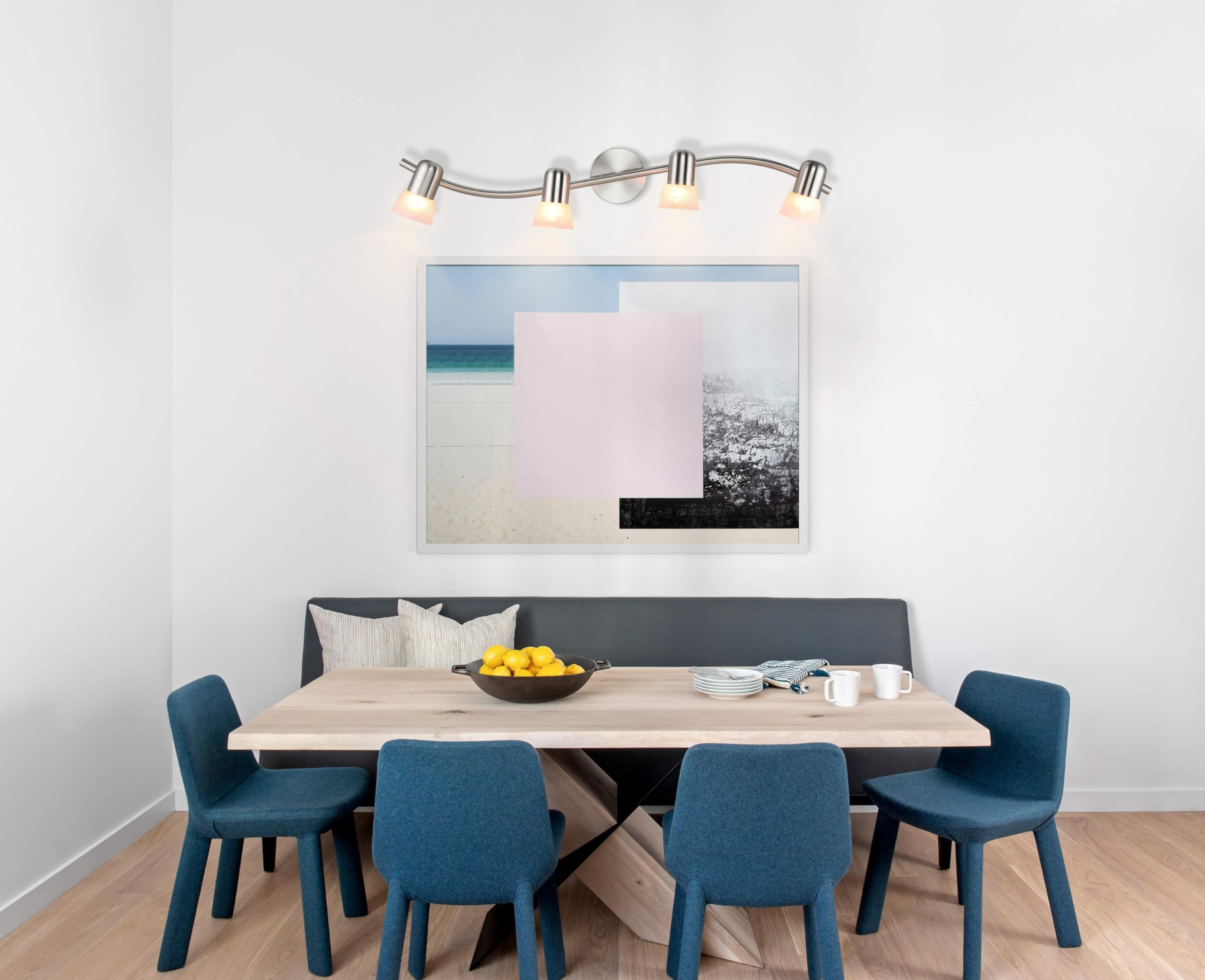 Xinbei Lighting Track Lighting, 4 Light S-Shaped Track Light Bar With Glass, Modern Kitchen Ceiling Light Bar Brushed Nickel Xb-