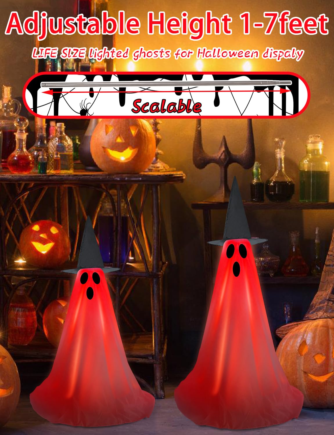 Halloween Light Up Ghost Kit - 2 Pack Diy Halloween Decorations Spooky Ghost Decor With 20 Led Lights Battery Operated,Adjustabl