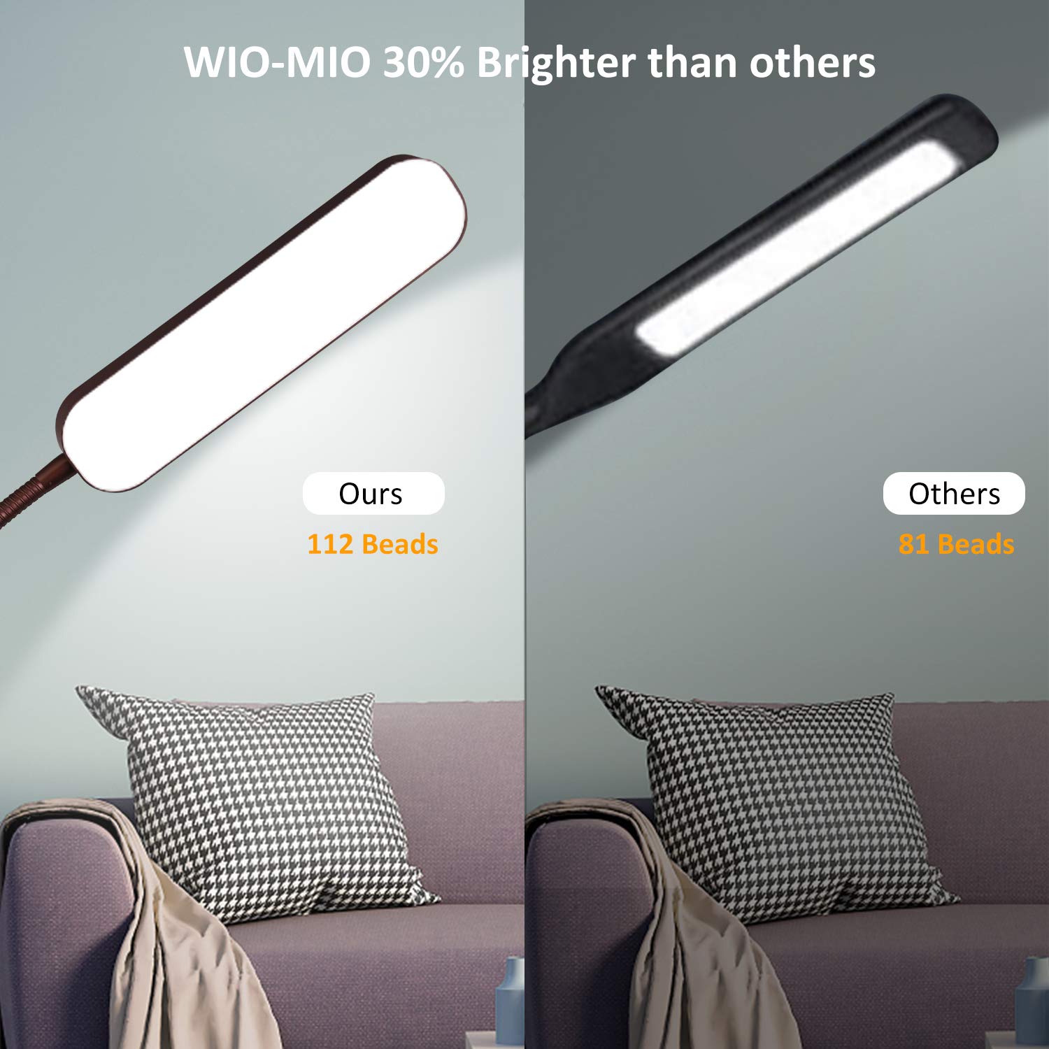 Wio-Mio Adjustable Gooseneck LED Floor Lamp, 15W 1000LM, 3000K-6000K, Matte Bronze, Model MF18806, Remote & Touch