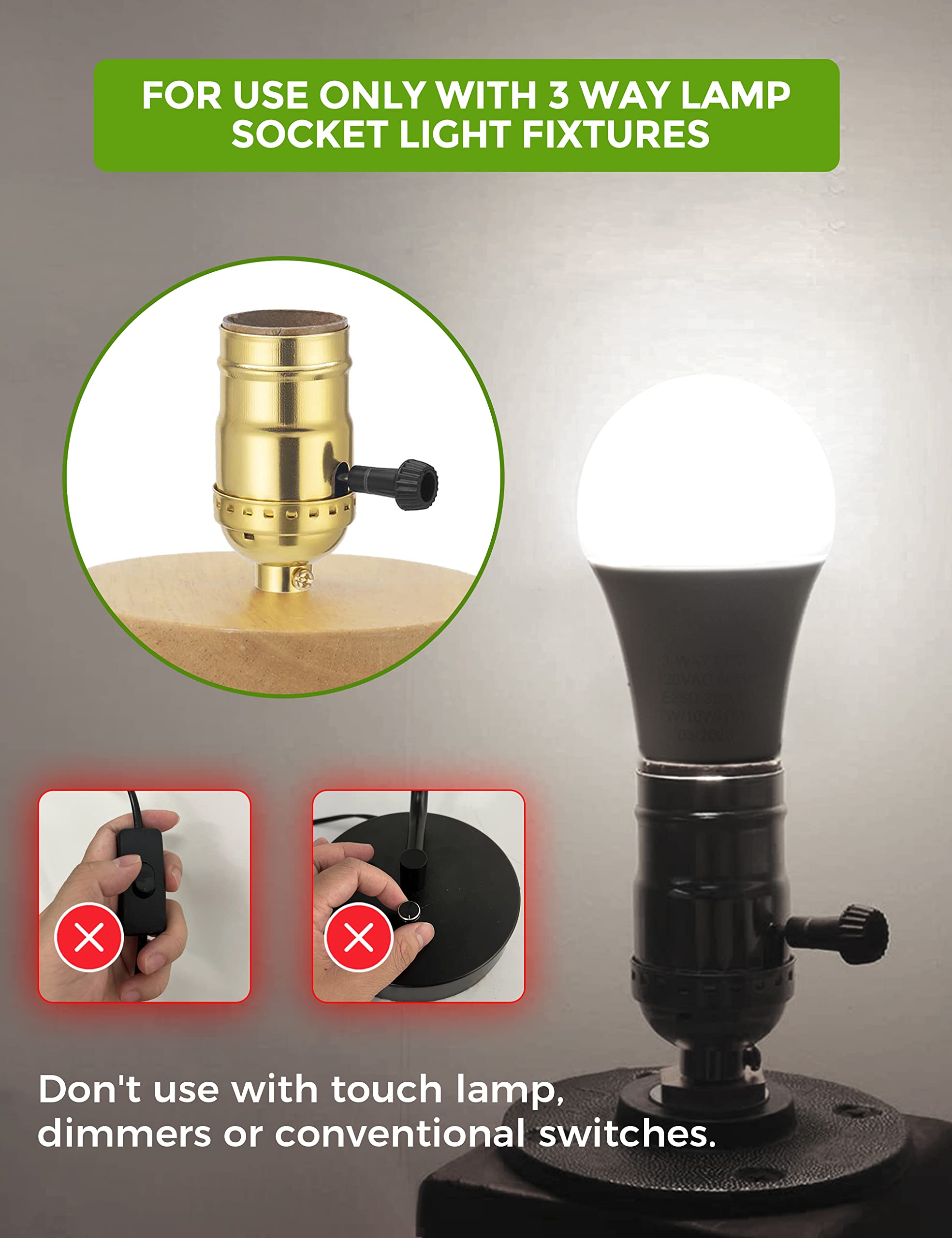 Lohas 3-Way Led Light Bulbs, 4 Pack - 50/100/150W Equivalent, Daylight White 5000K, A19 E26 Base For Desk, Floor, Table Lamps