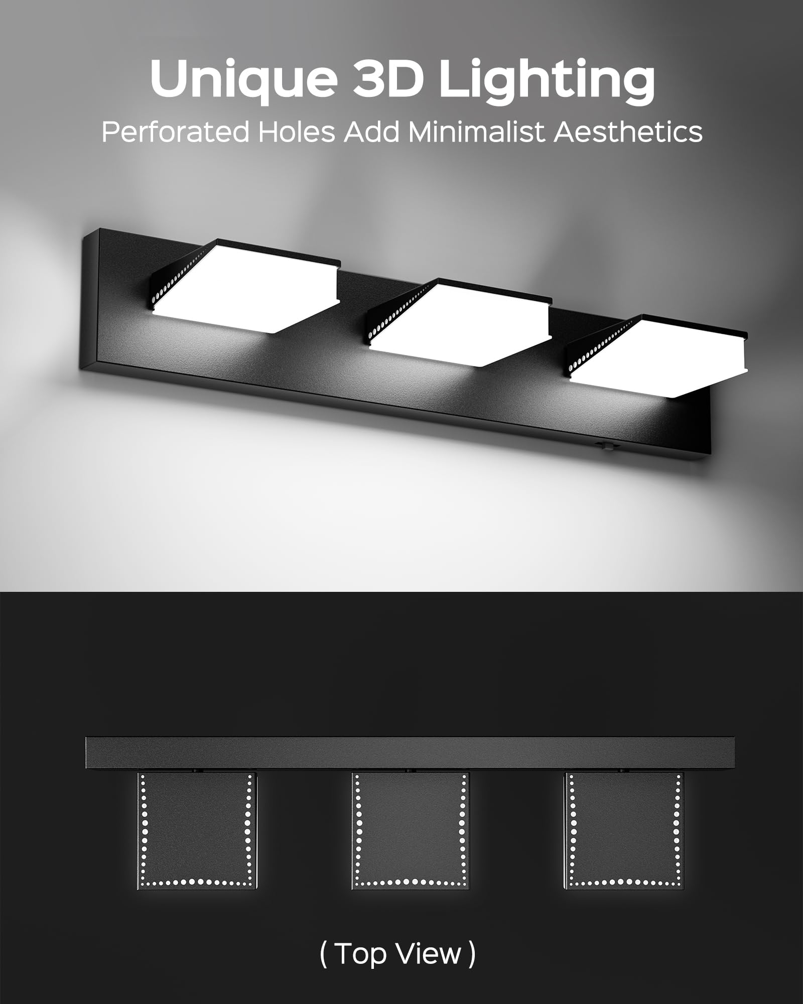 Jackyled Bathroom Vanity Light Fixtures, 270? Adjustable Modern 3-Light Vanity Lights Over Mirror, 24W 3 Color Lights 3000K/4500