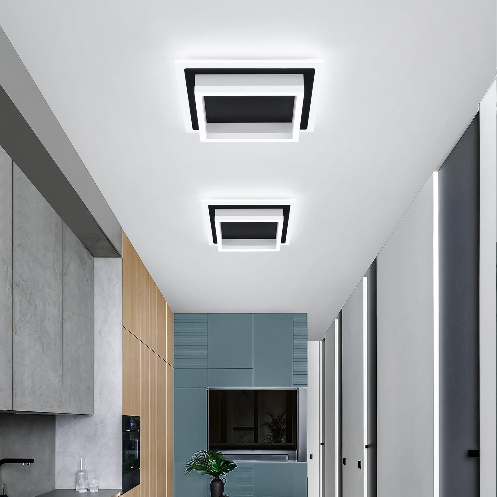 Eidisuny 32W Modern Led Ceiling Light  Small Flush Mount Light Fixture  6000K Cold White Ceiling Lamp  Square Hallway Lighting Fixtures For Living Room Bedroom Bathroom Kitchen (Black  Cold White)
