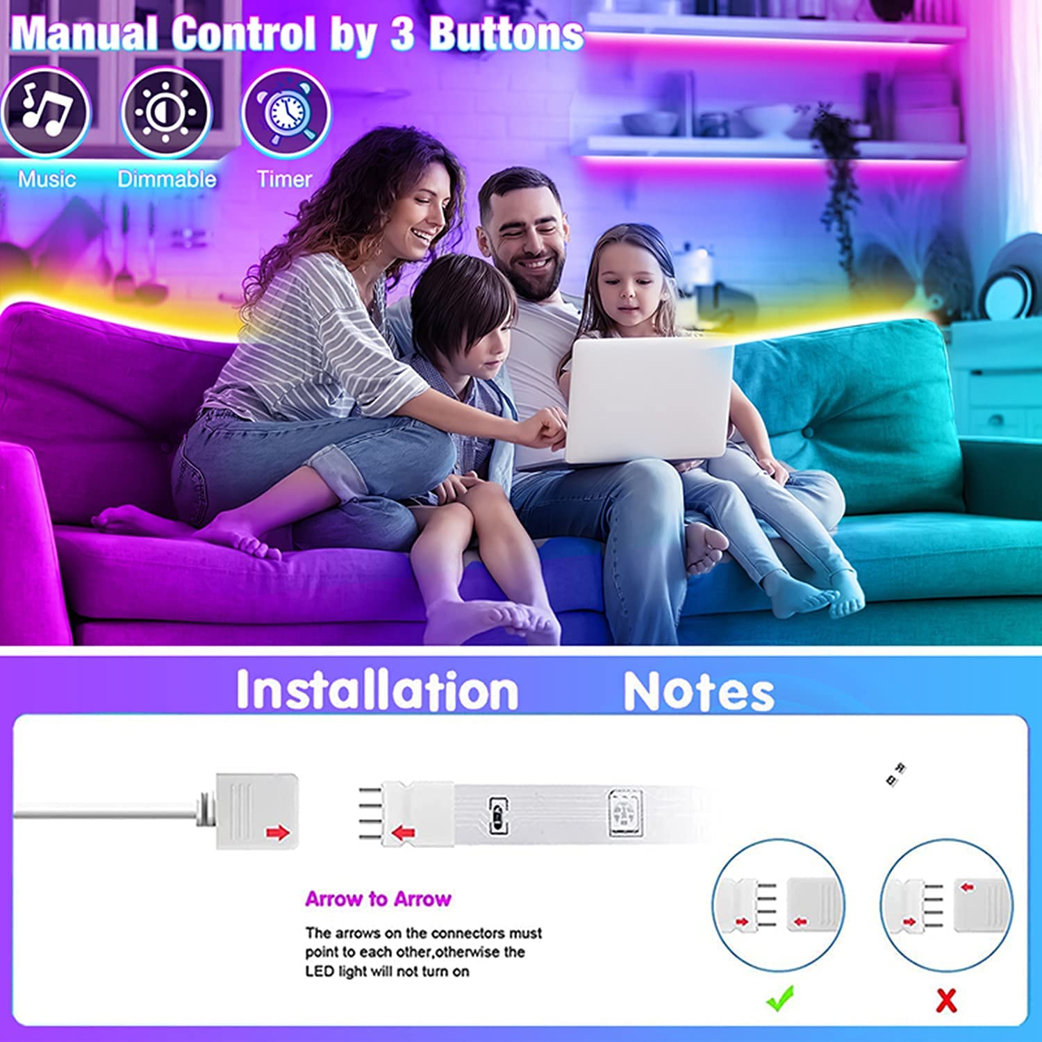 Reemeer 65.6Ft Led Strip Lights, Led Light Strips Music Sync Color Changing Led Lights With App Control And Remote, Led Lights F