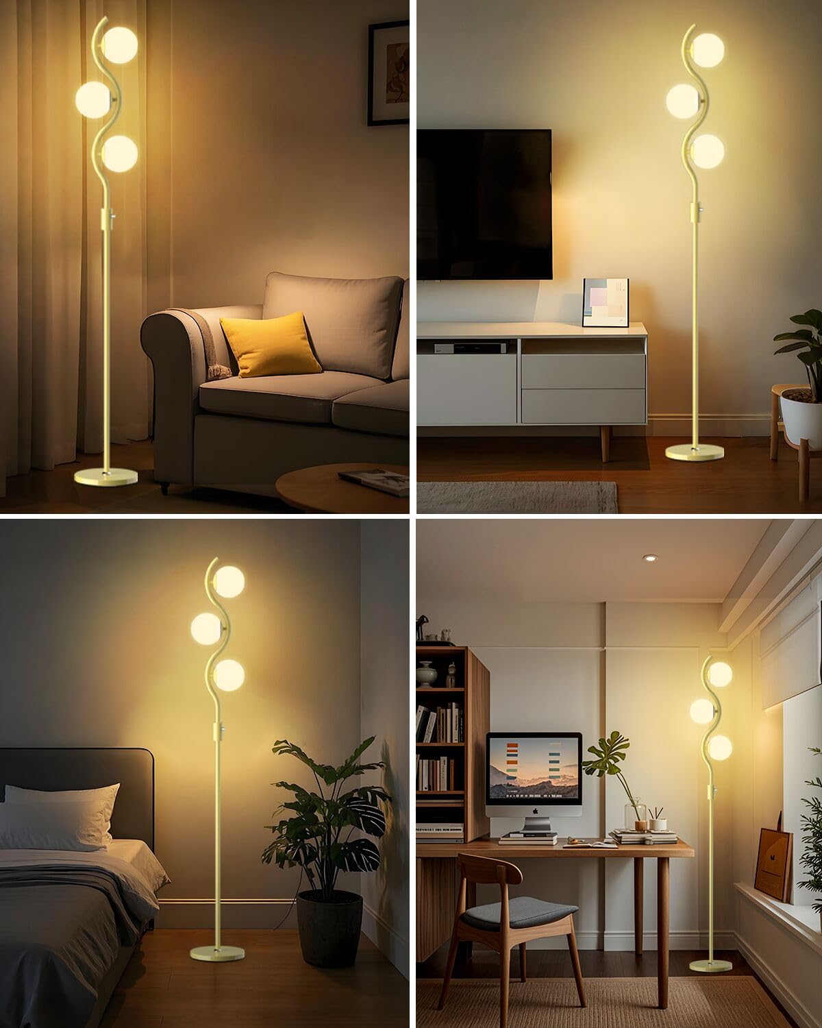 Lightdot 60IN 3-Globe Green Floor Lamp, Dimmable, Stepless Brightness, Modern Tall Design for Bedroom/Office - Model LFLL