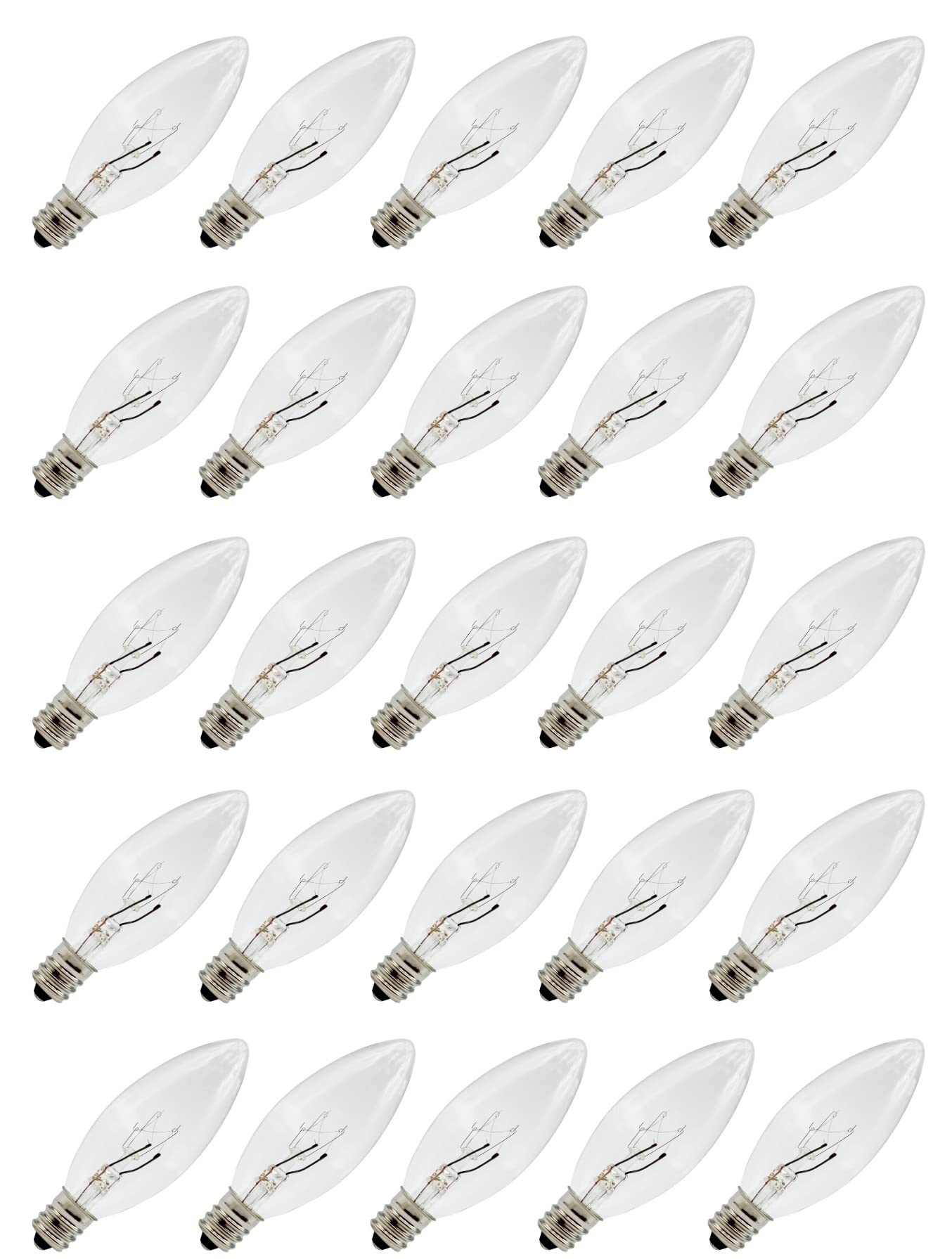 Creative Hobbies 25 Pack Replacement Incandescent Light Bulbs For Electric Window Candles, Candle Lamps, Chandeliers - 7W E12 Ca