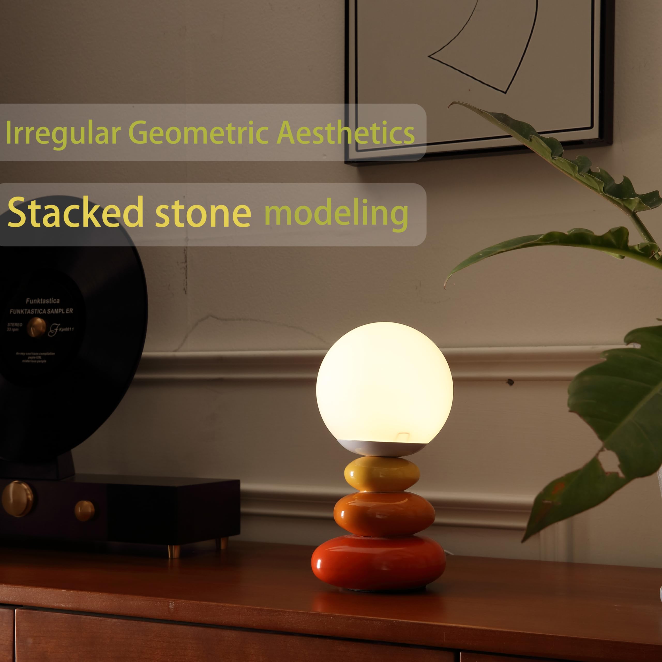 Mgchayoli Aesthetic Cute Small Lamp Modern Orange Cool Funky Stacked Stone Ceramic Table Lamp Unique Novelty Nightstand Bedside